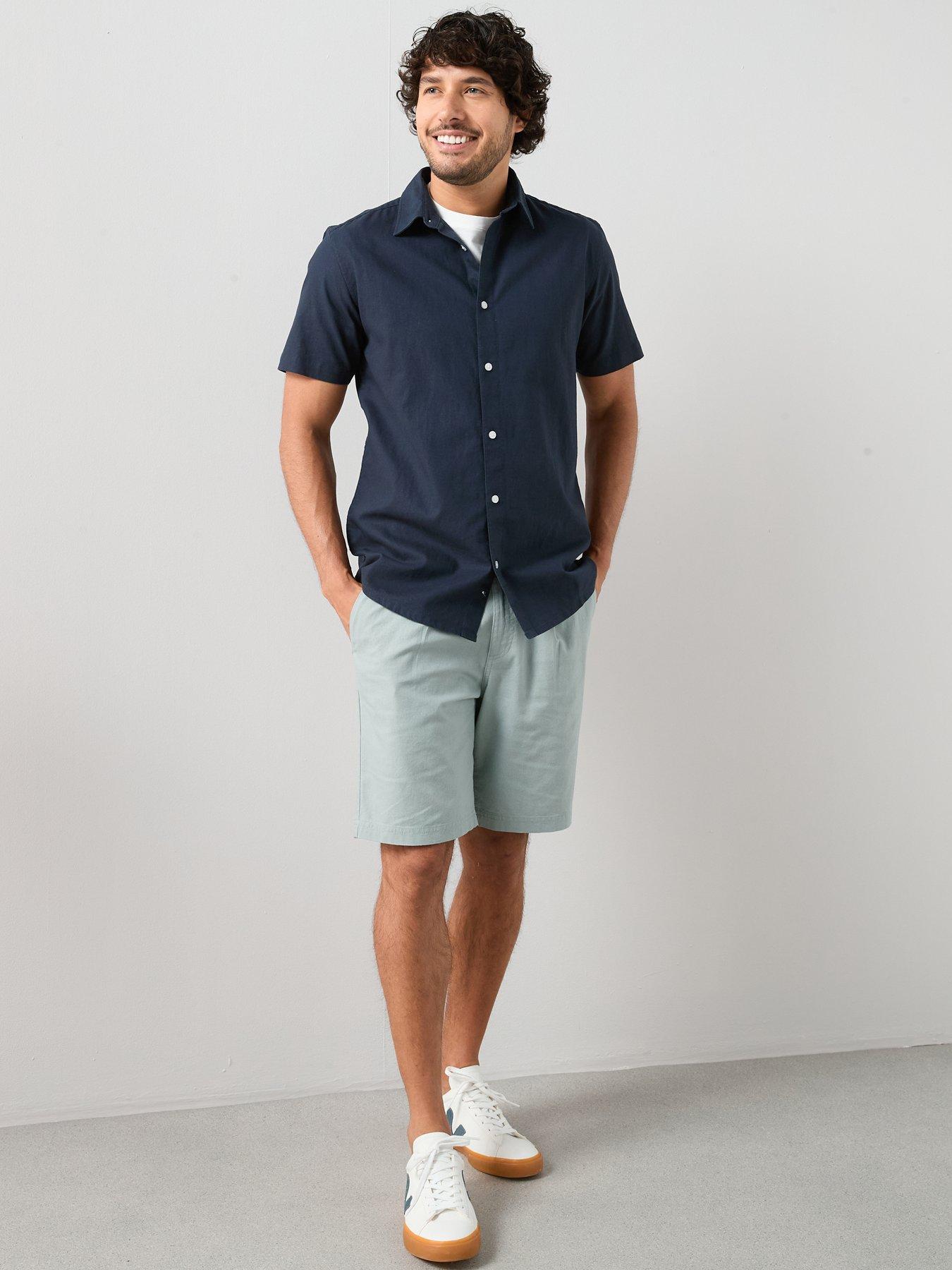 Image 2 of 7 of The Very Collection 2 Pack Standard Collar Linen Shirt - Navy/White