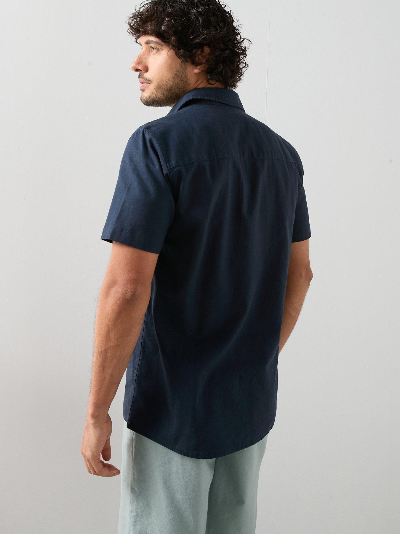 Image 3 of 7 of The Very Collection 2 Pack Standard Collar Linen Shirt - Navy/White