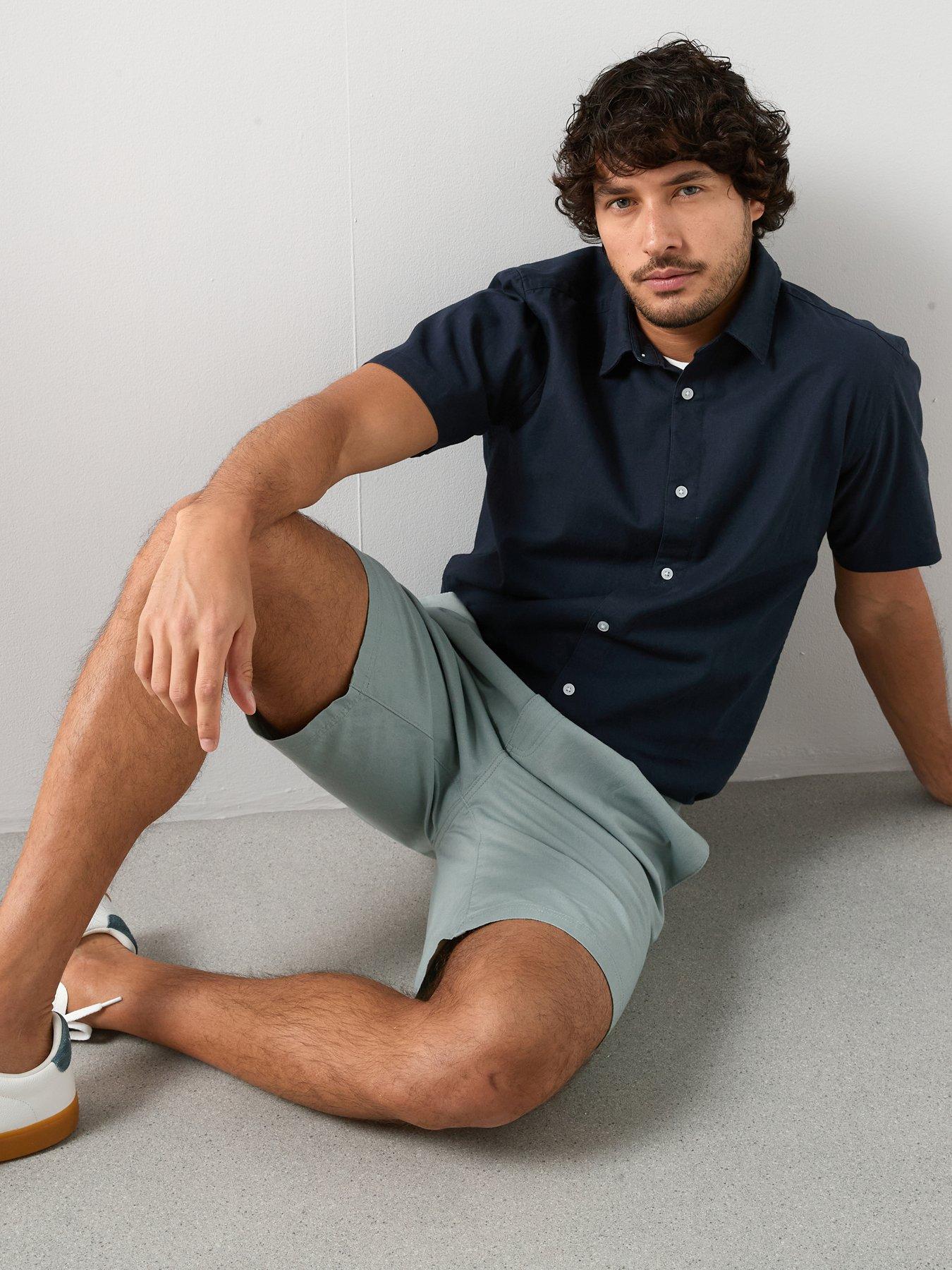 Image 4 of 7 of The Very Collection 2 Pack Standard Collar Linen Shirt - Navy/White