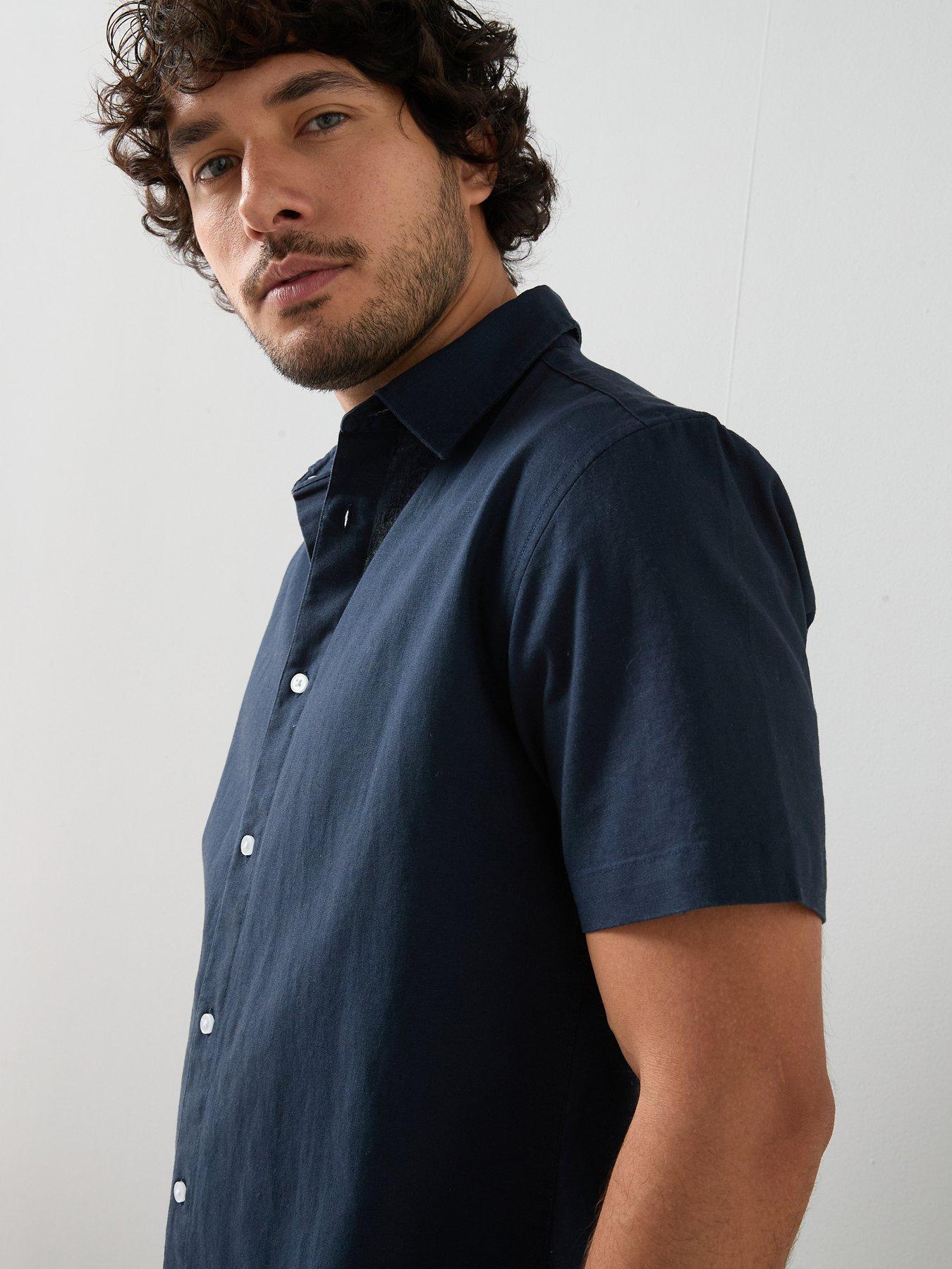 Image 5 of 7 of The Very Collection 2 Pack Standard Collar Linen Shirt - Navy/White