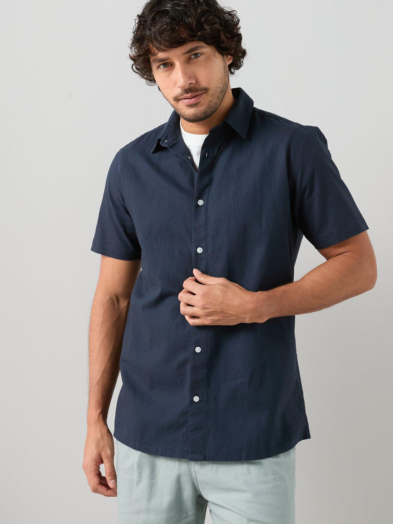 Image 6 of 7 of The Very Collection 2 Pack Standard Collar Linen Shirt - Navy/White