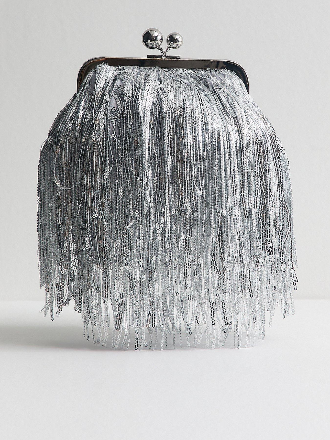 New Look Silver Fringe Sequin Clutch Bag