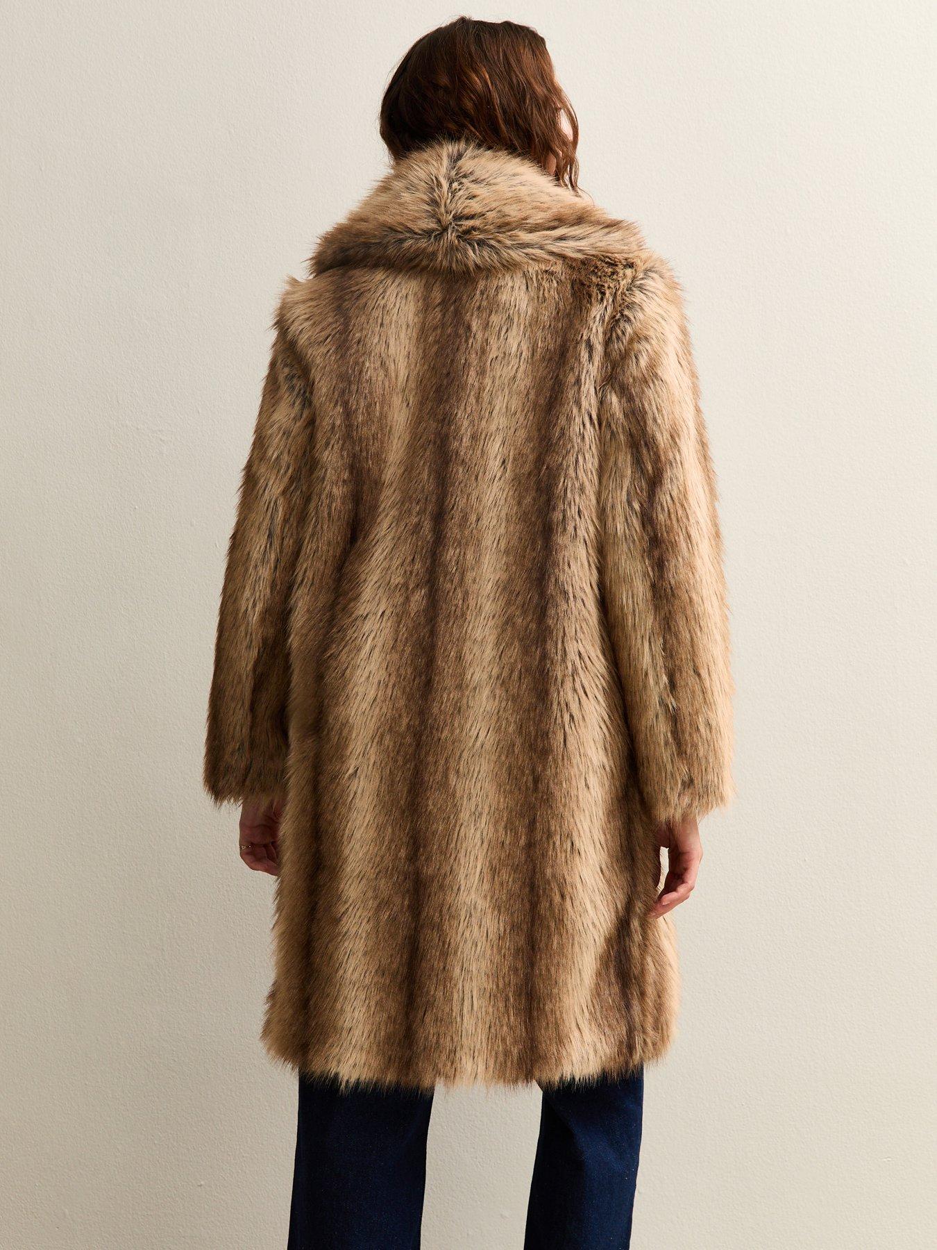 new-look-brown-faux-fur-shawl-collar-mid-coatstillFront