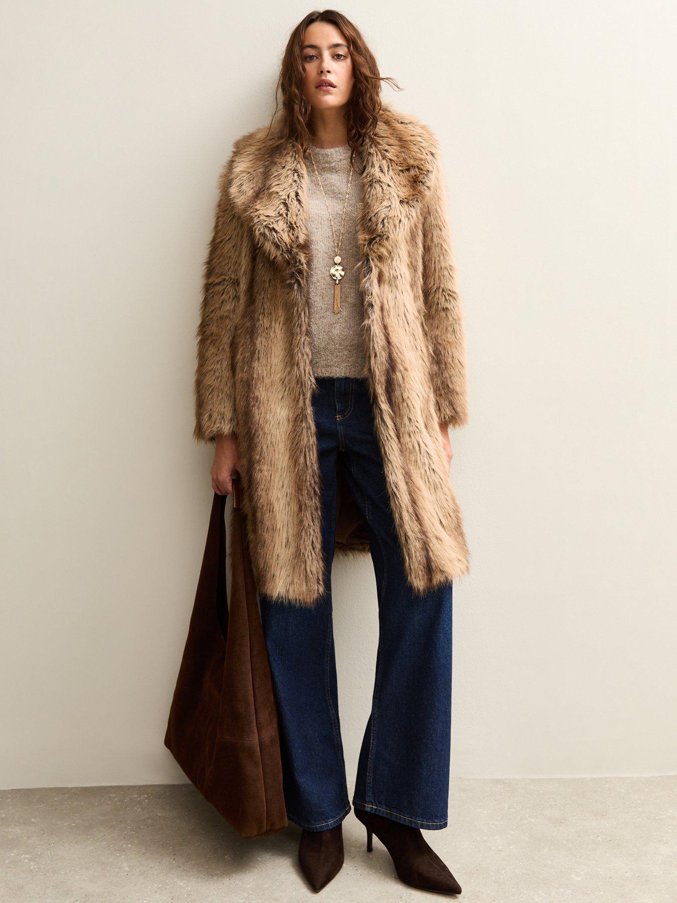 new-look-brown-faux-fur-shawl-collar-mid-coatback