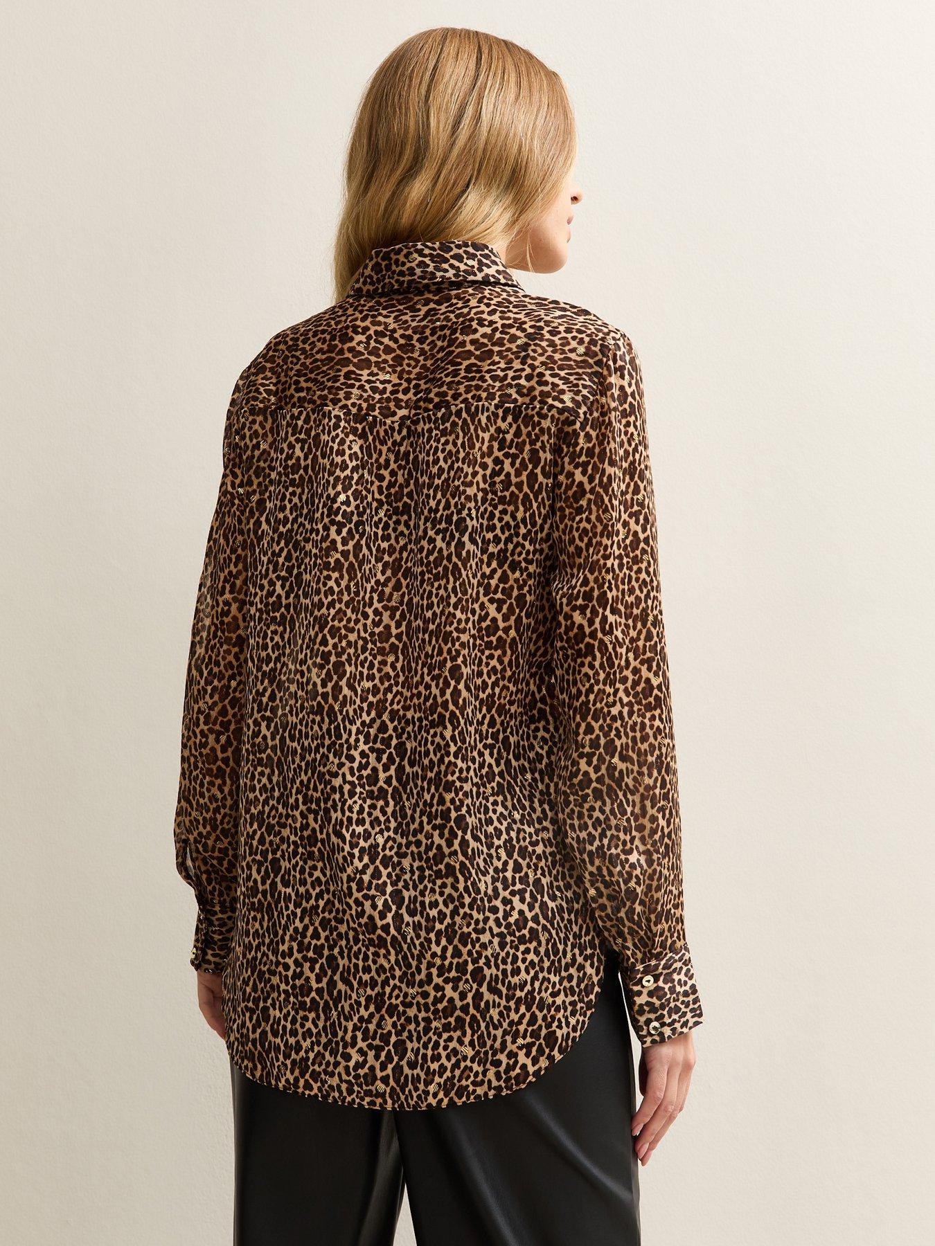 Image 2 of 6 of New Look Brown Animal Print Metallic Thread Shirt