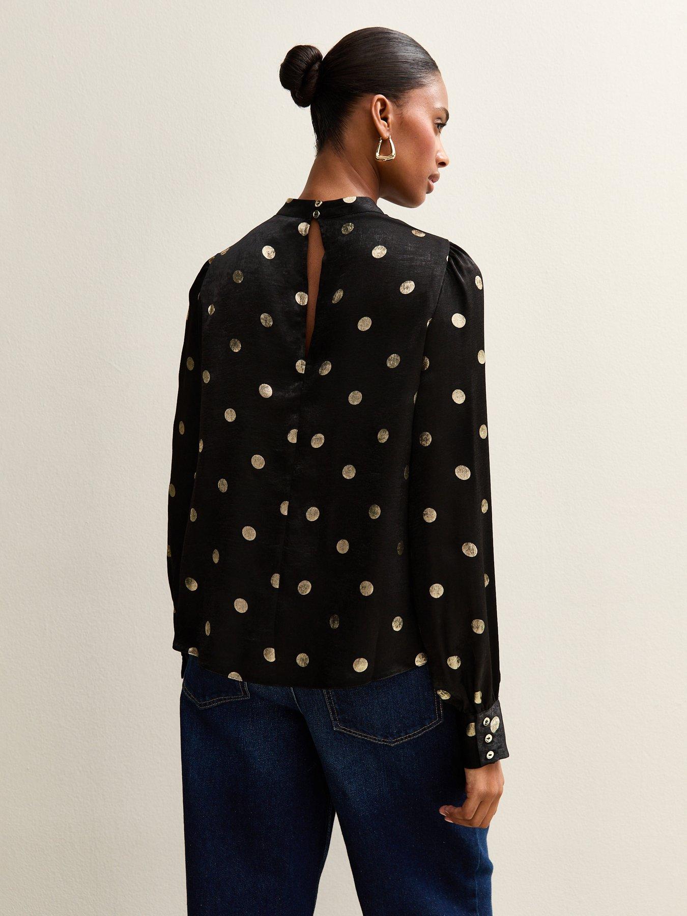 new-look-black-foiled-polka-dot-keyhole-neck-blousestillFront