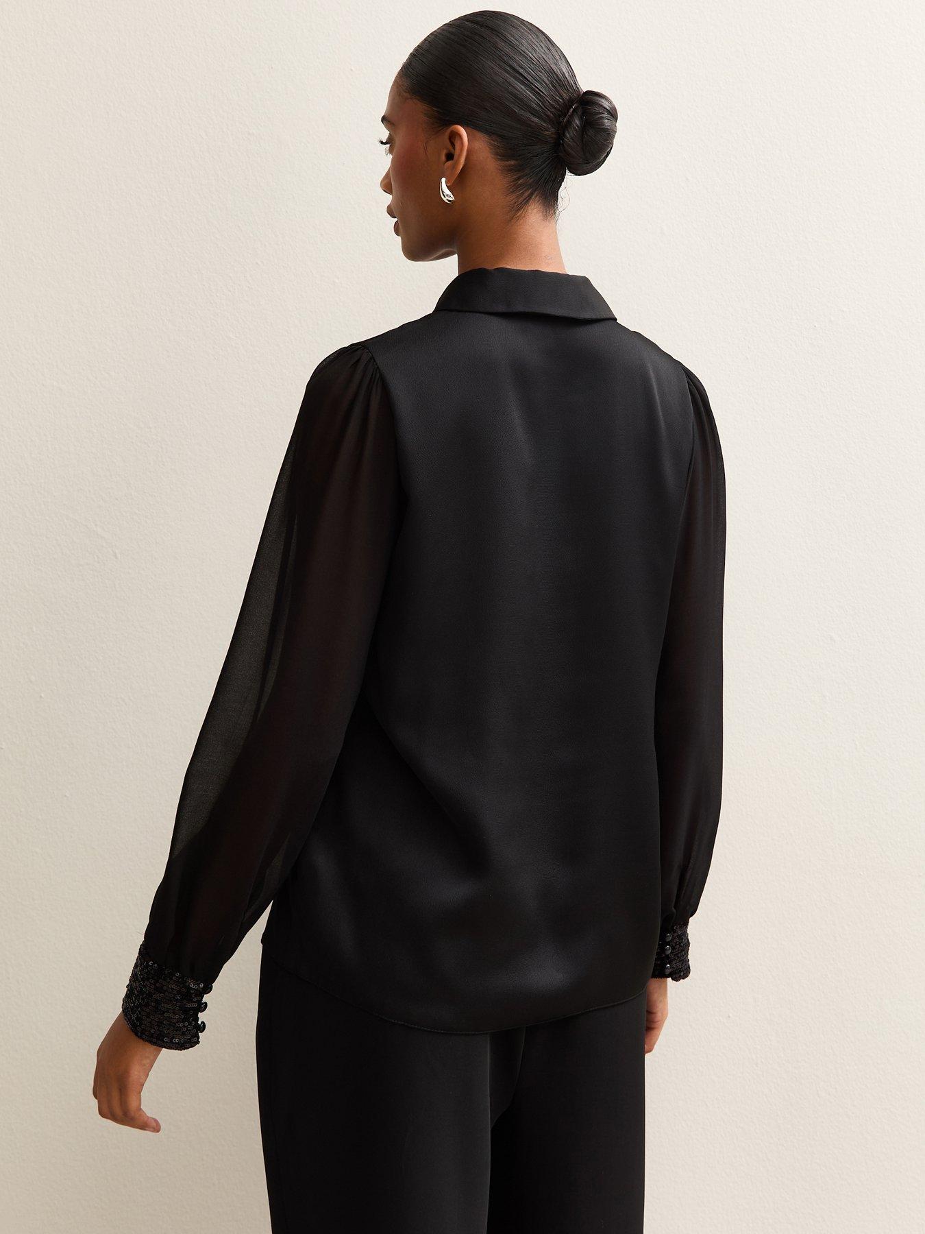 new-look-open-neck-sequin-long-sleeve-satin-shell-blackstillFront