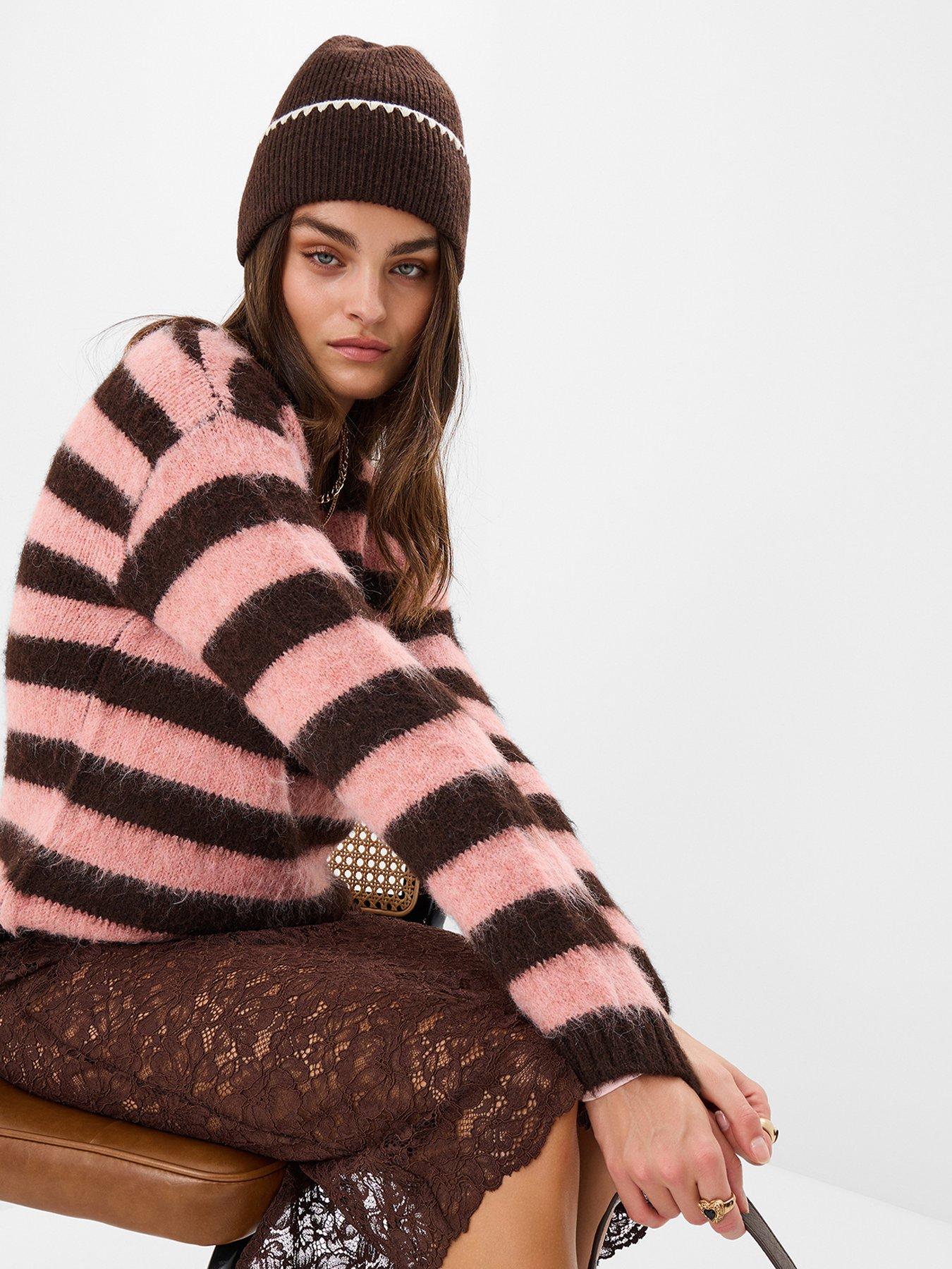 accessorize-striped-fluffy-jumper-pinkbrownoutfit