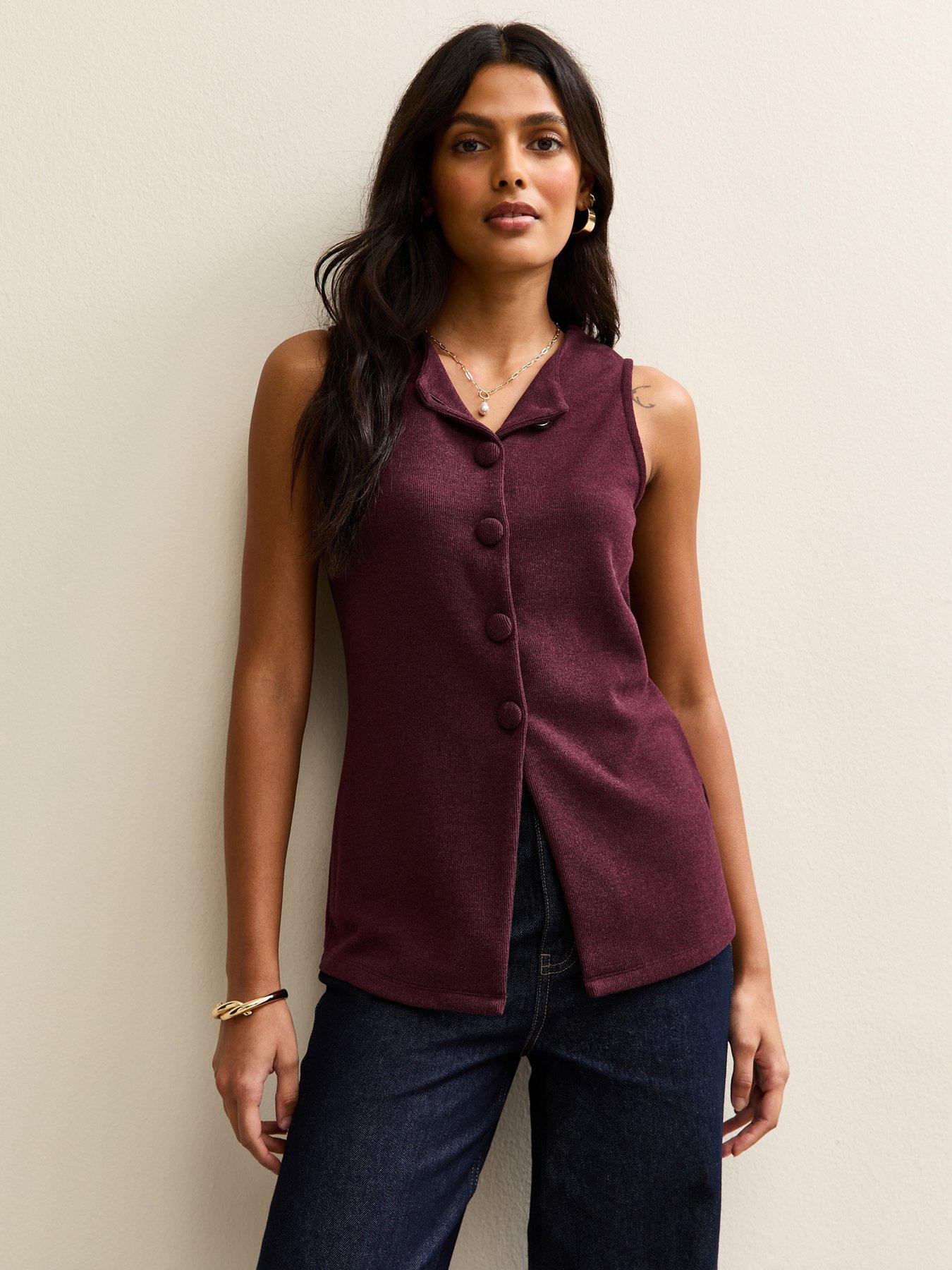 new-look-burgundy-soft-touch-compact-knit-split-front-waistcoat