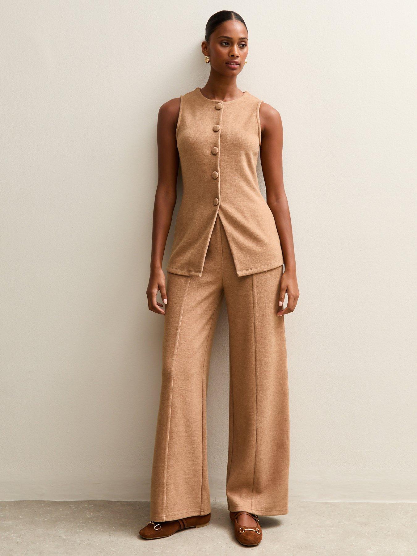 new-look-camel-soft-touch-compact-knit-split-front-waistcoatback