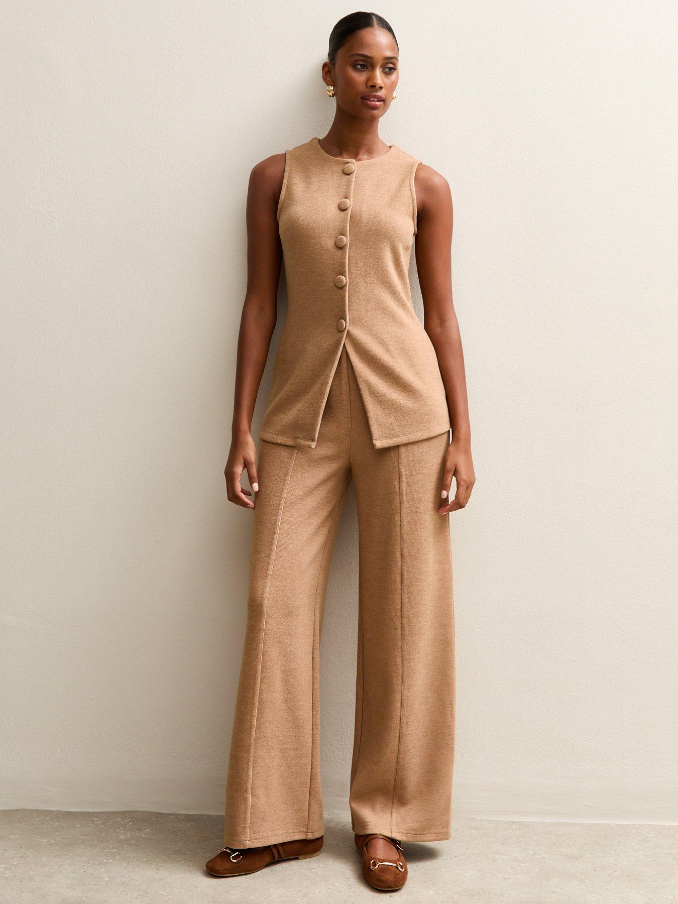 new-look-camel-soft-touch-compact-wide-leg-trouser