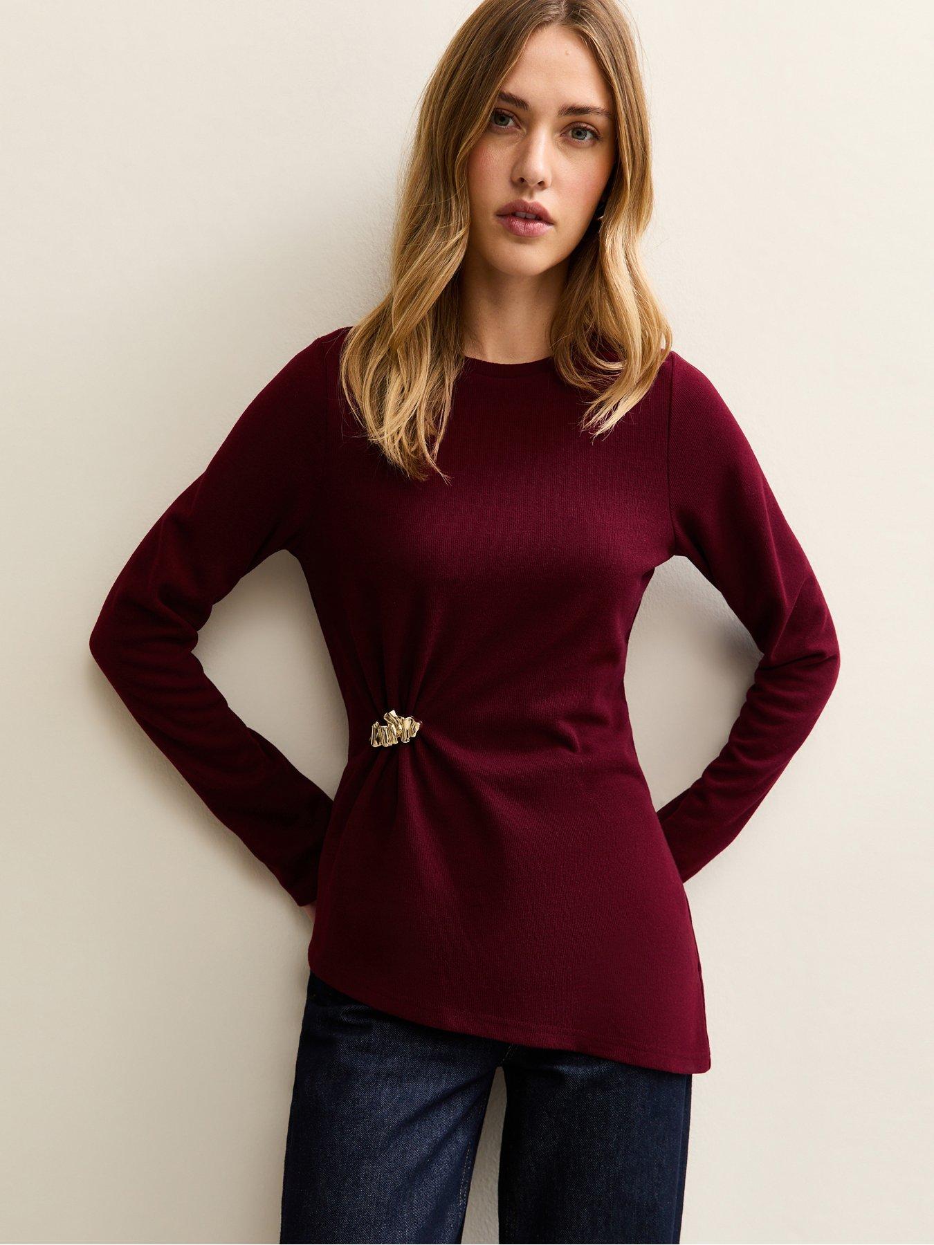 new-look-burgundy-broach-gather-asymmetric-hem-top