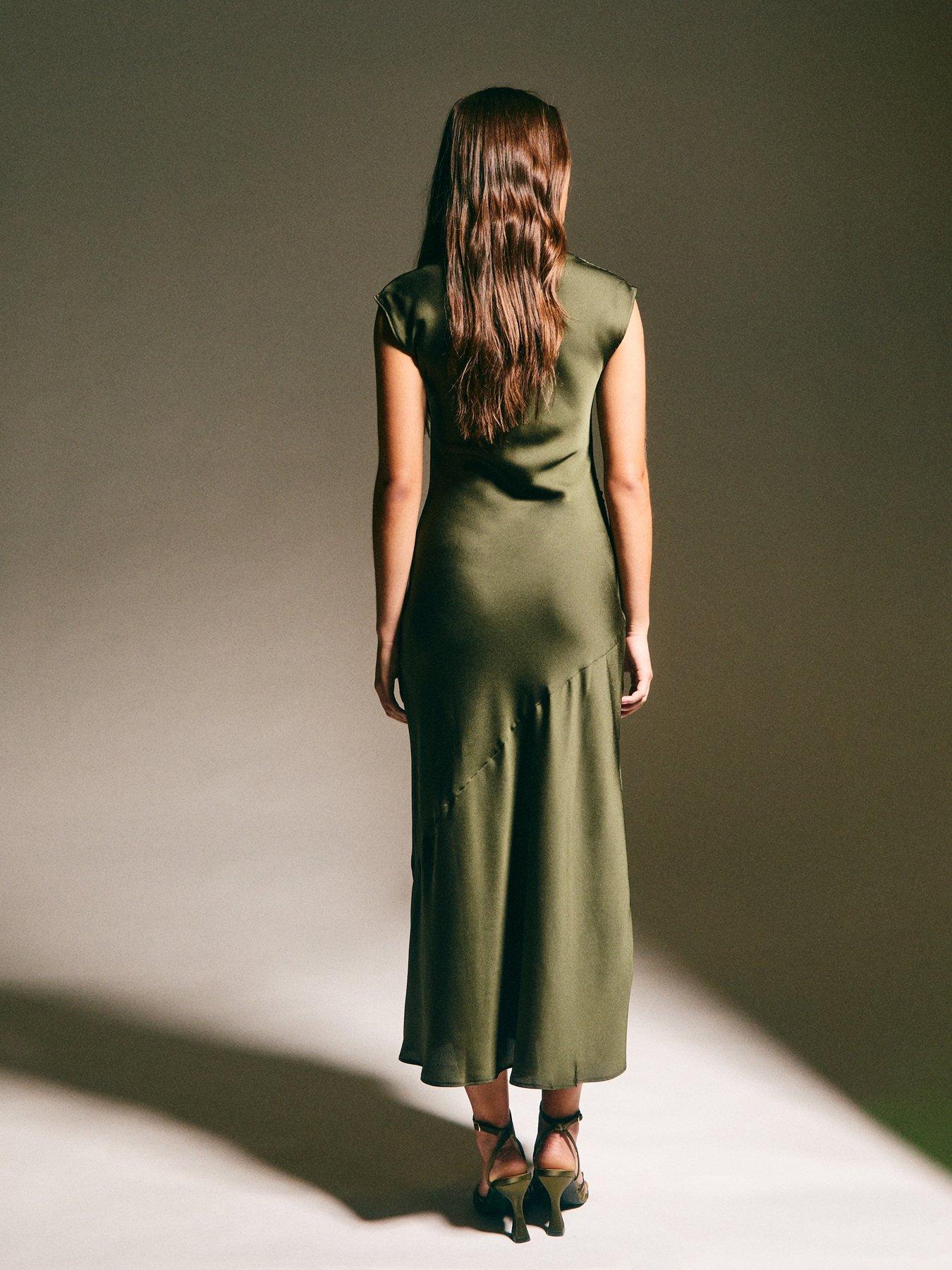 slim fit dress slacks Teal Satin Cowl Neck Cross Back Midi Dress – AX Paris main image 1