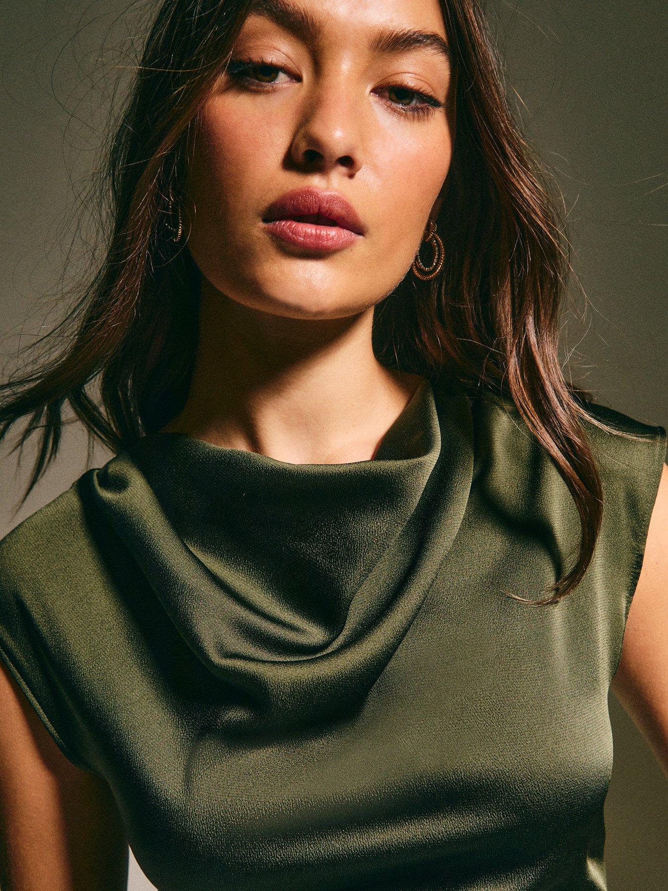 New Look Light Khaki Satin Cowl Neck Midi Dress | Very Ireland