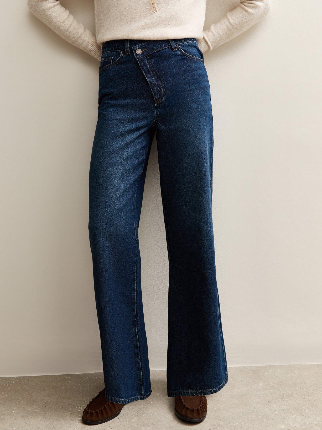 New Look Dark Blue Crossover Fly Wide Leg Jeans