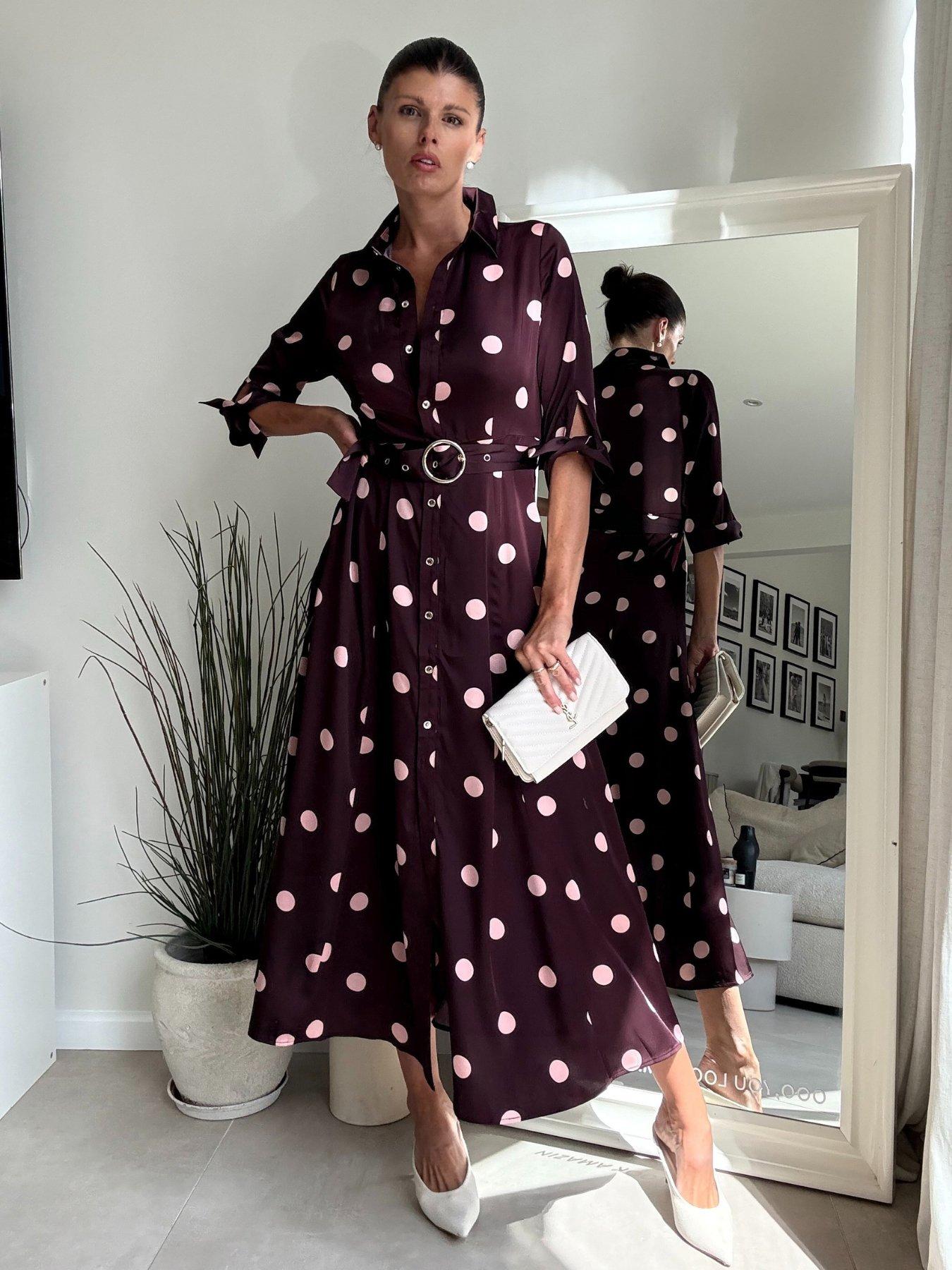 Style Cheat Polka Dot Shirt Dress - Dark Red/Pink