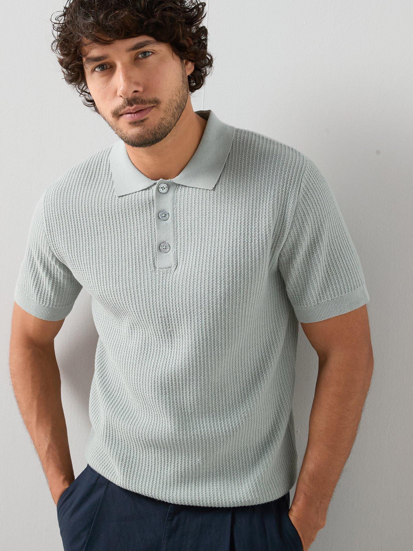 The Very Collection Knitted Textured Polo Shirt - Sage Green