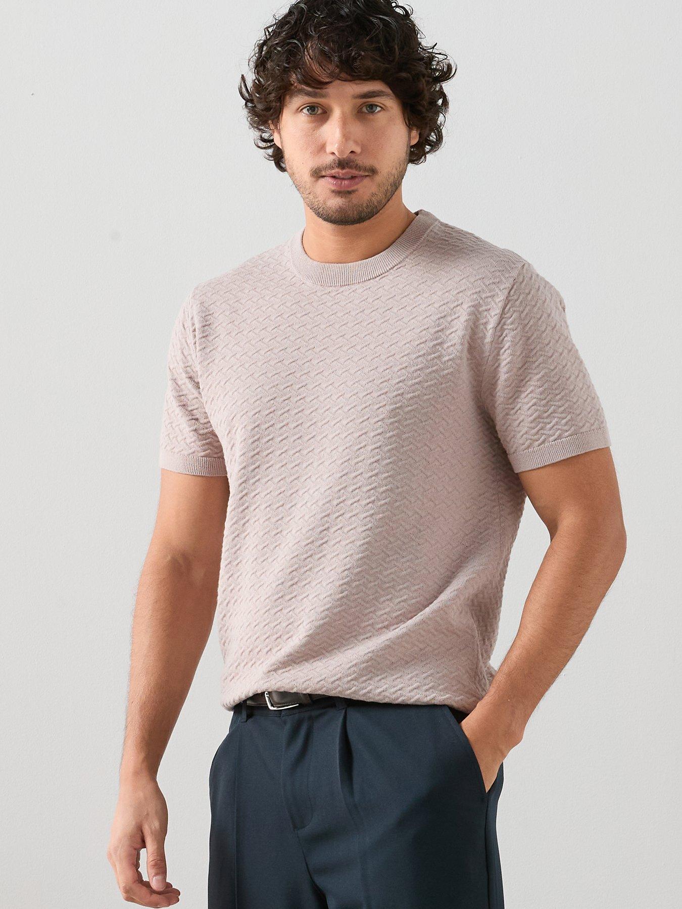 The Very Collection Pure Cotton Jacquard Textured Knitted T-Shirt - Mushroom