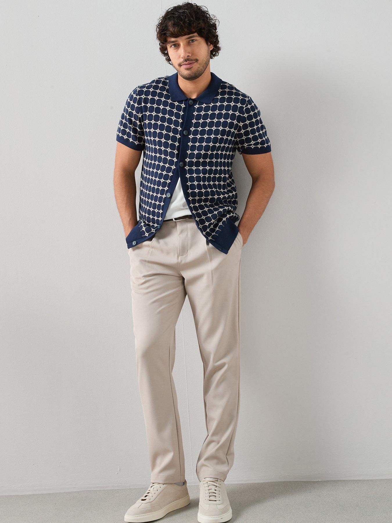 Image 3 of 7 of The Very Collection Cotton Blend Jacquard Pattern Button Through Shirt - Navy