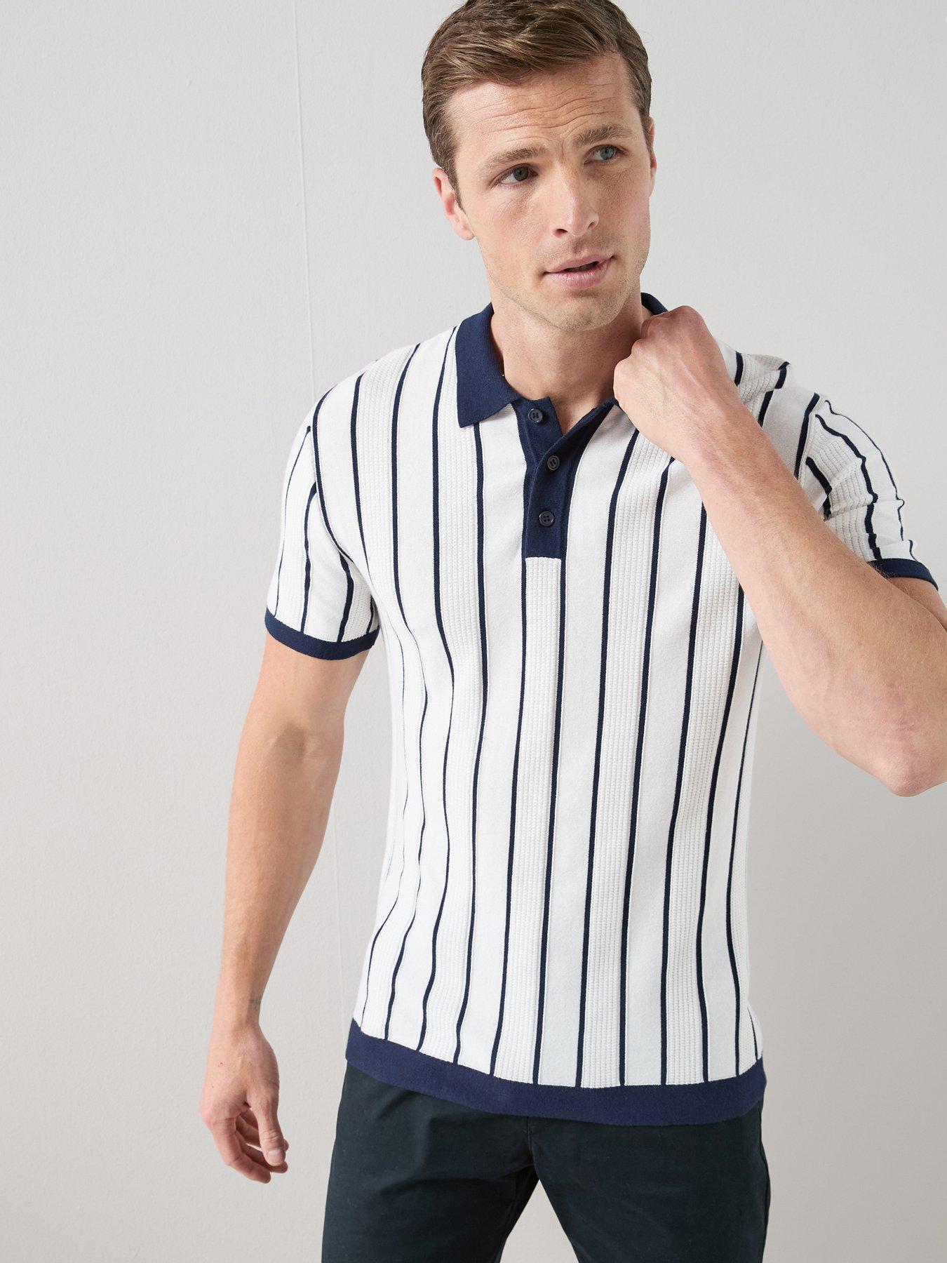 Image 1 of 7 of The Very Collection Cotton Blend Stripe Knitted Polo - White