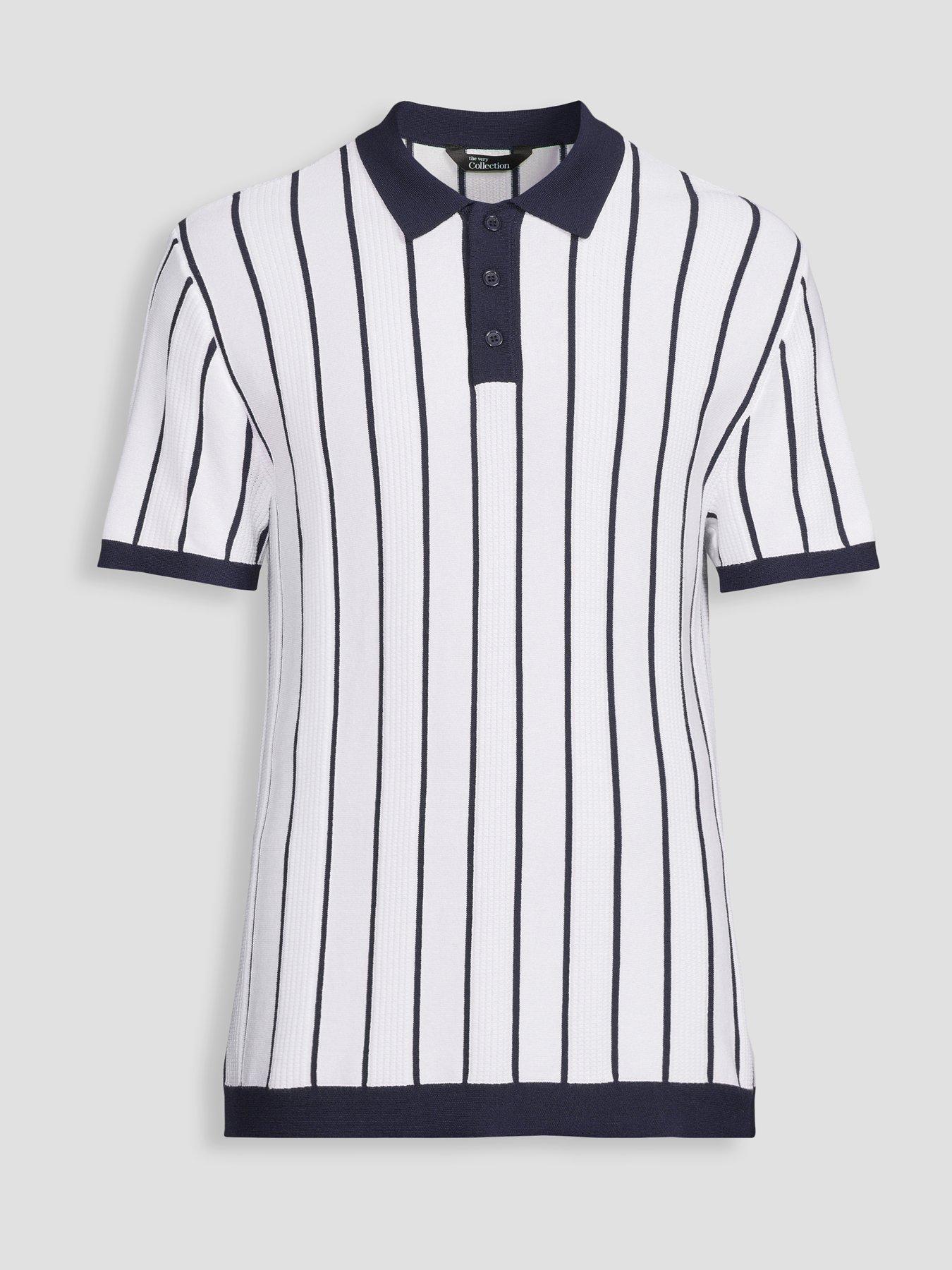 Image 7 of 7 of The Very Collection Cotton Blend Stripe Knitted Polo - White