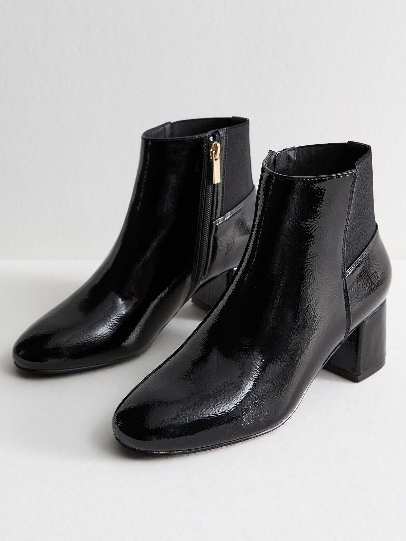 Image 3 of 6 of New Look Black Textured Faux Leather Patent Ankle Boots