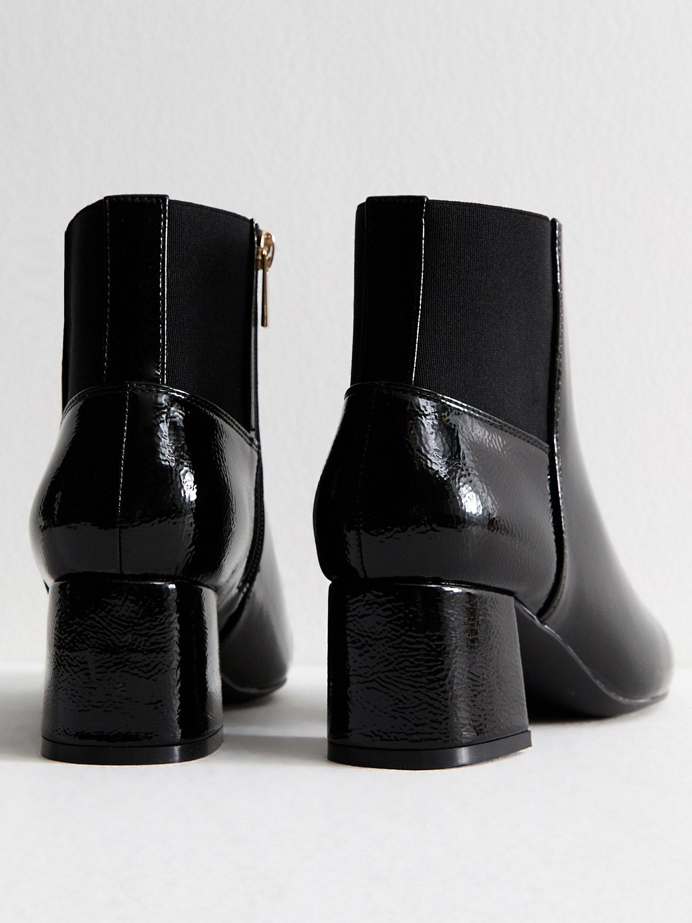 Image 4 of 6 of New Look Black Textured Faux Leather Patent Ankle Boots