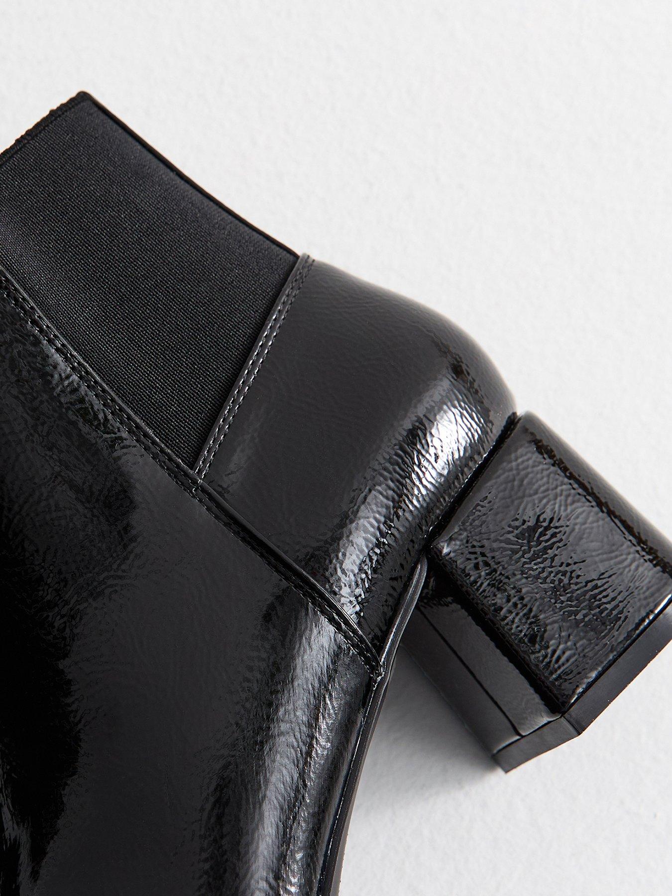Image 5 of 6 of New Look Black Textured Faux Leather Patent Ankle Boots