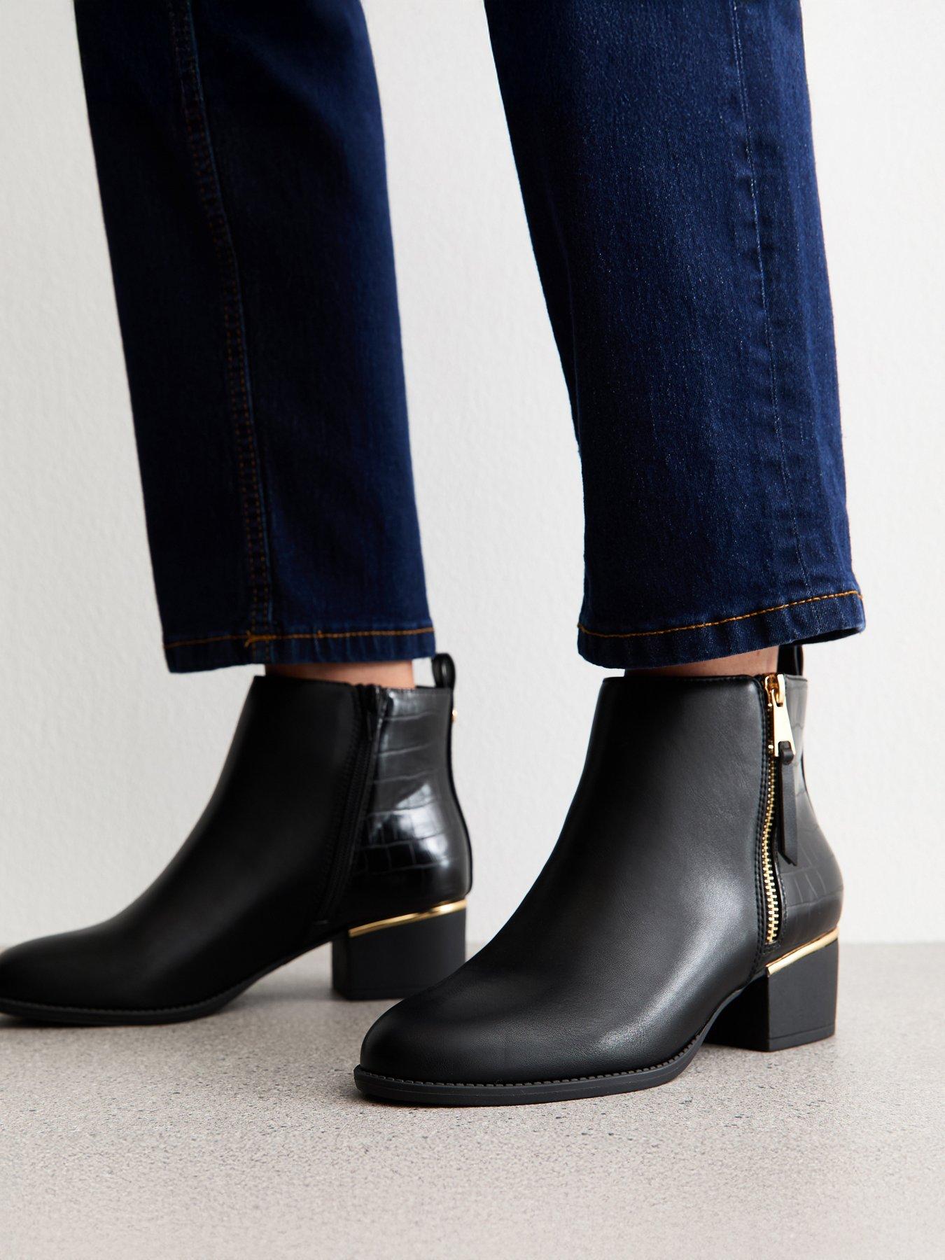 new-look-faux-leather-block-heel-ankle-boots--black