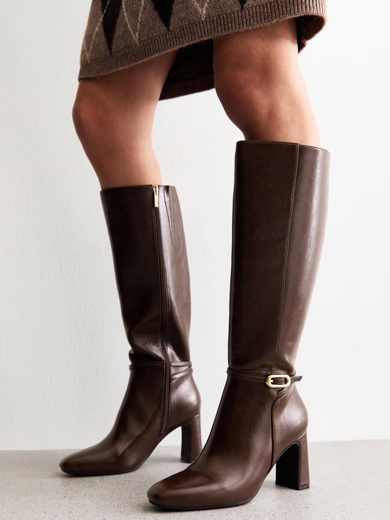 new-look-dark-brown-faux-leather-knee-high-bootsfront