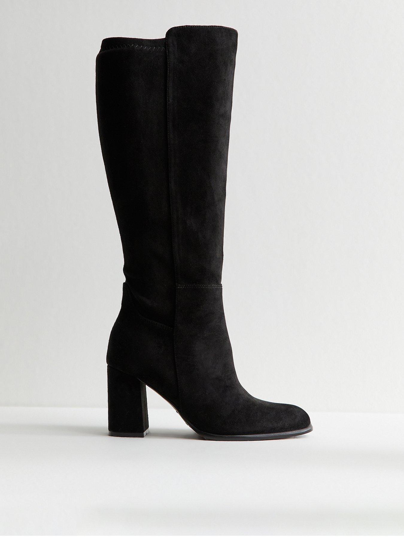 New Look Wide Fit Faux Suede Knee High Boots - Black