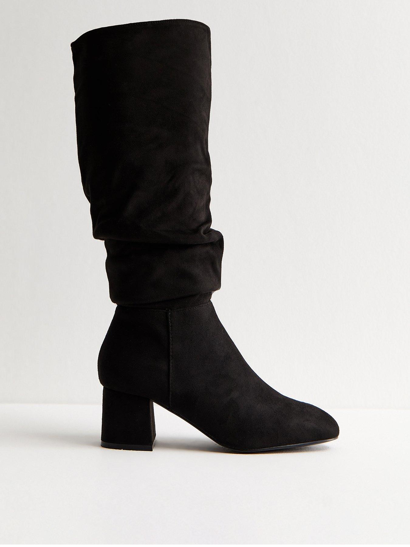 new-look-black-faux-suede-ruched-knee-high-bootsfront