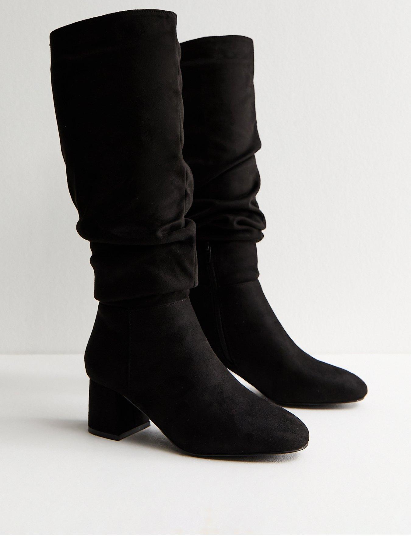 new-look-black-faux-suede-ruched-knee-high-bootsback
