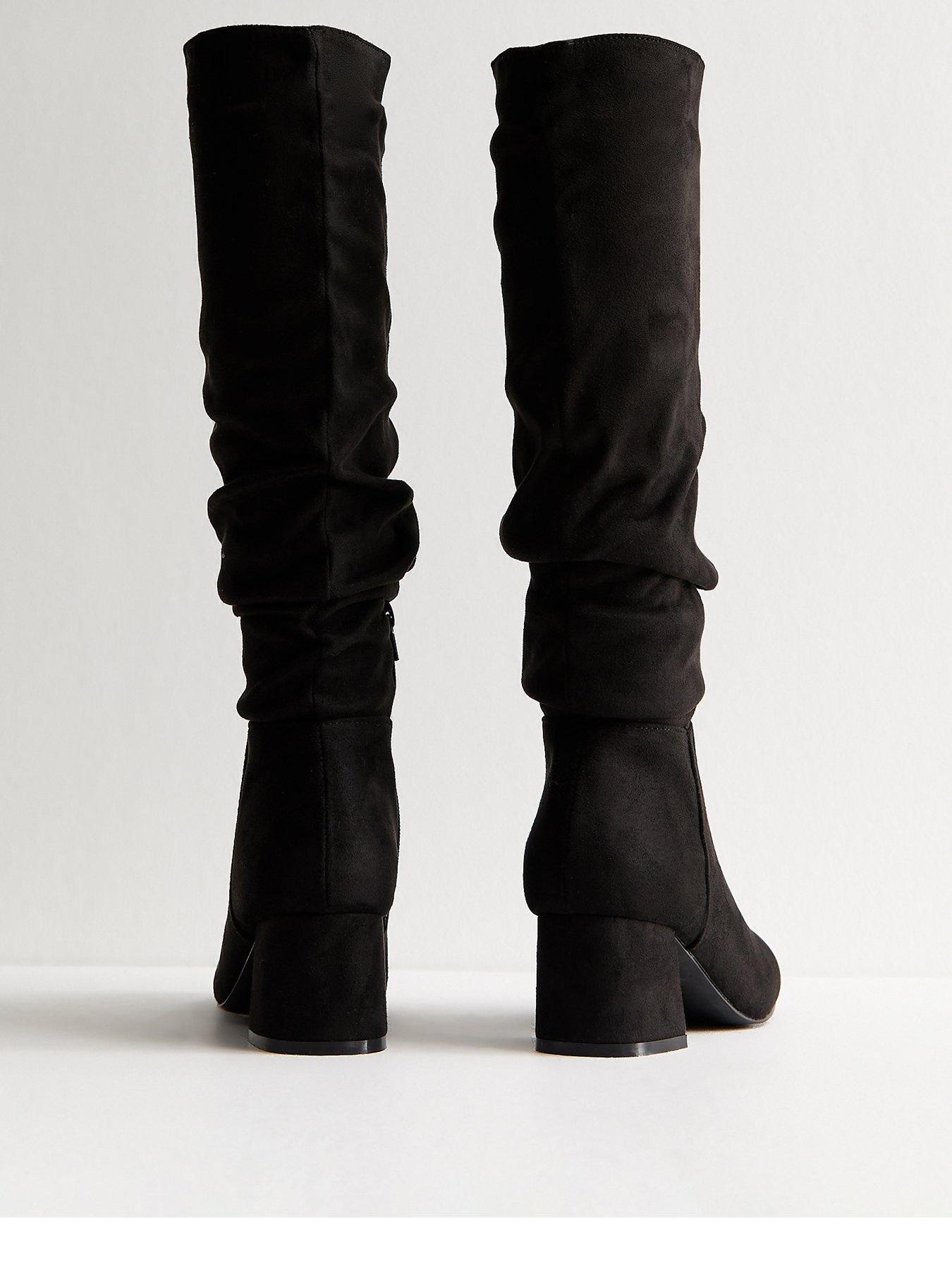 new-look-black-faux-suede-ruched-knee-high-bootsoutfit