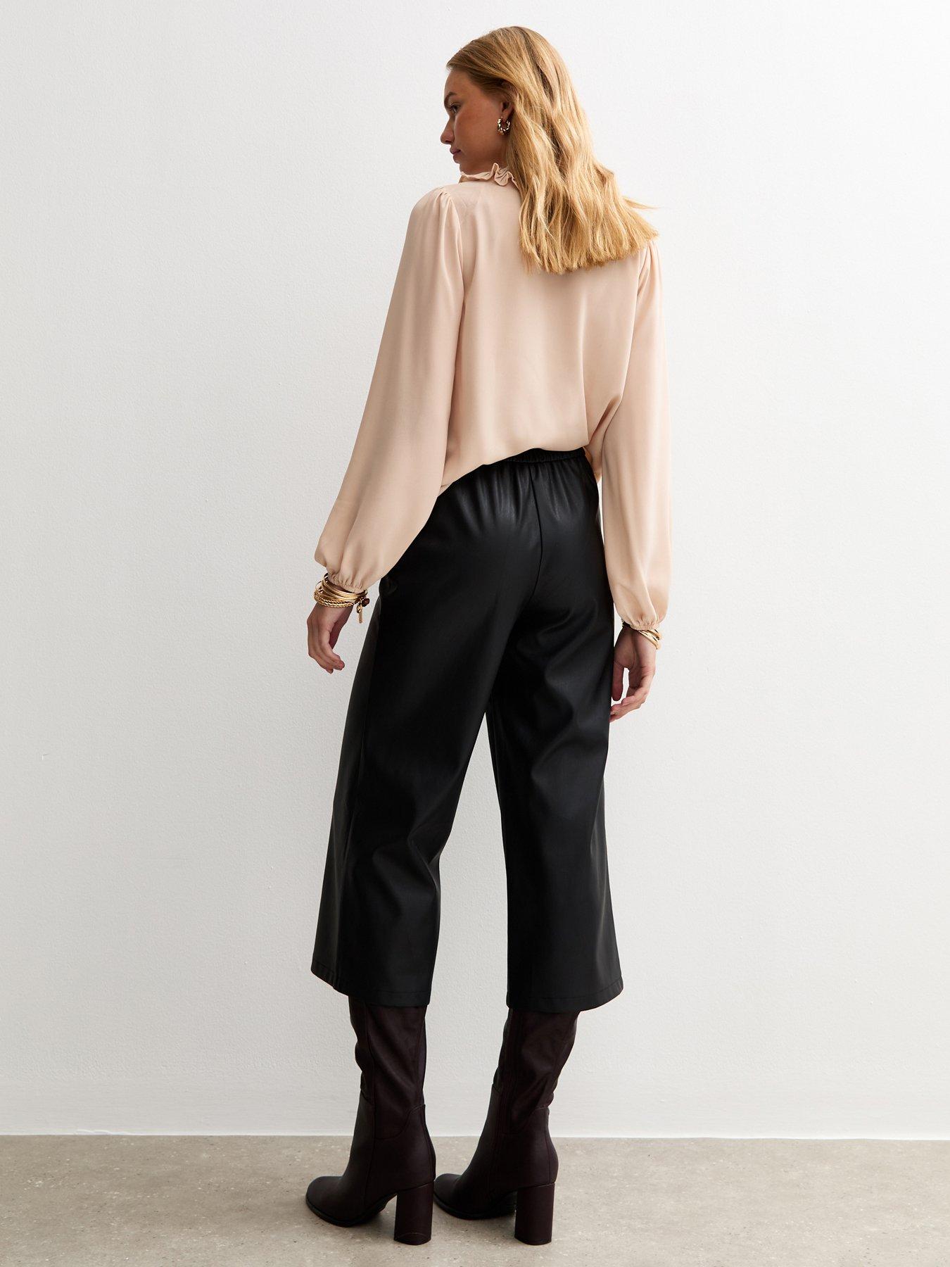 Image 2 of 6 of New Look Carter PU Culotte Trousers - Black