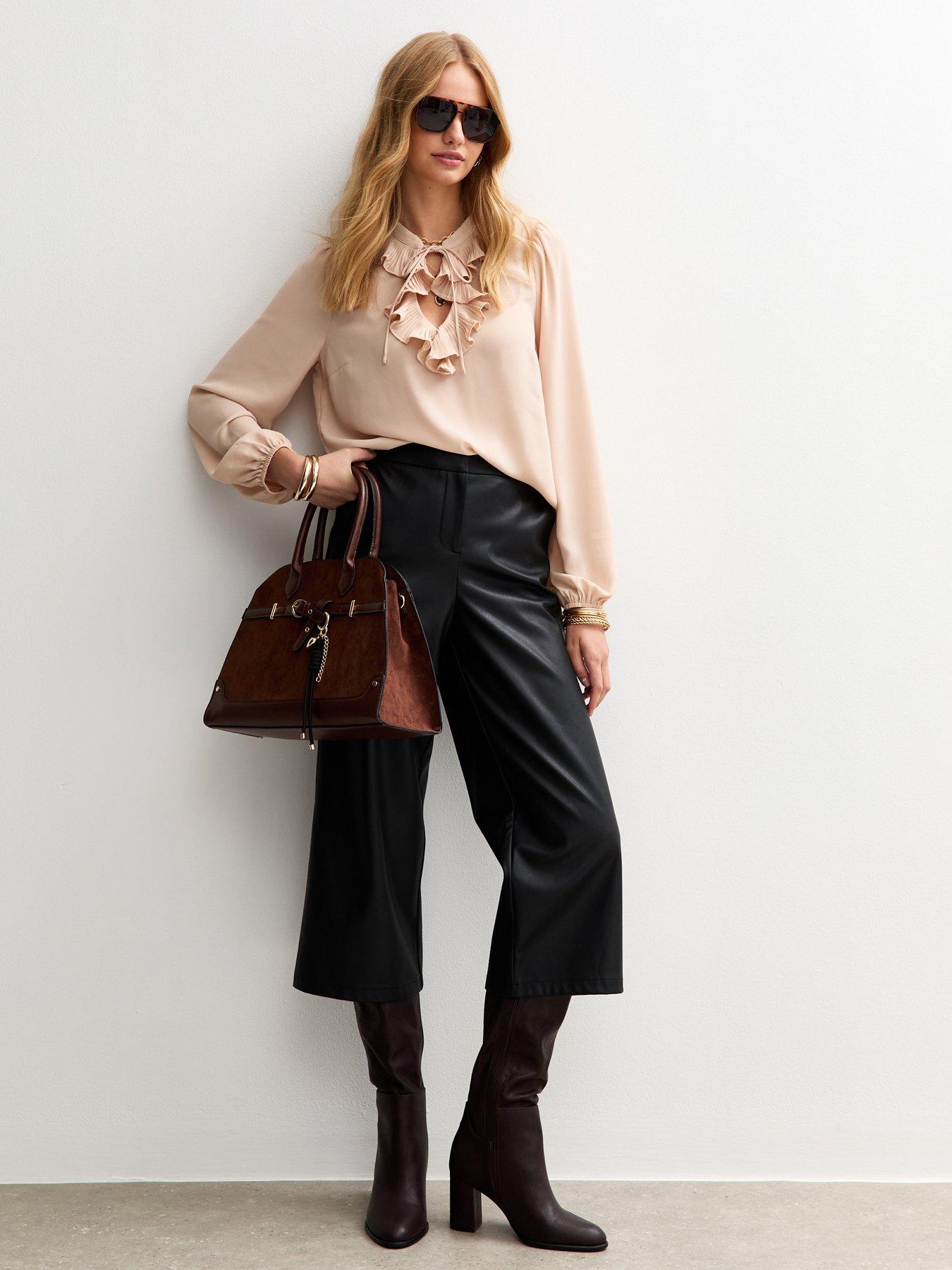 Image 3 of 6 of New Look Carter PU Culotte Trousers - Black