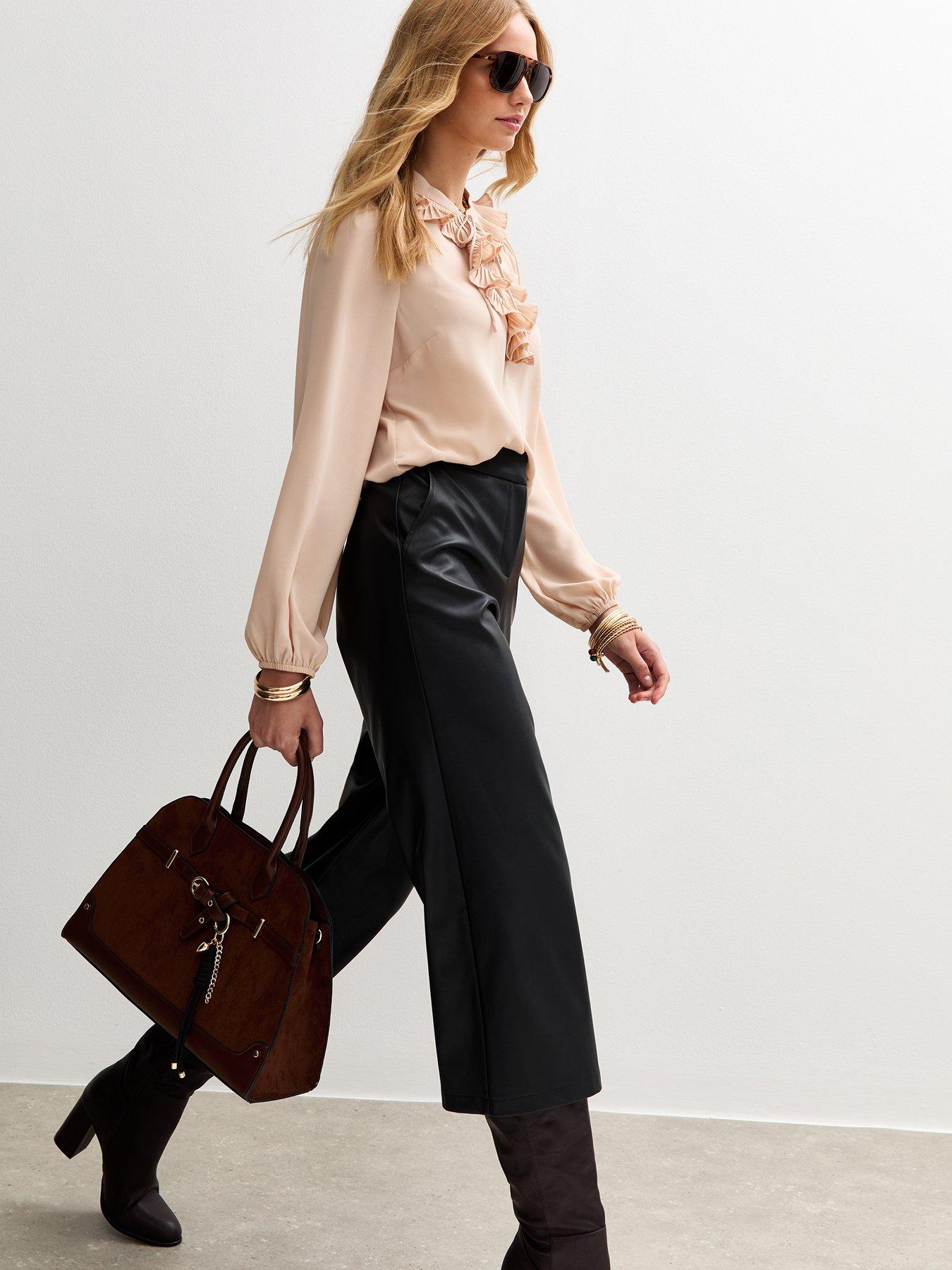 Image 4 of 6 of New Look Carter PU Culotte Trousers - Black