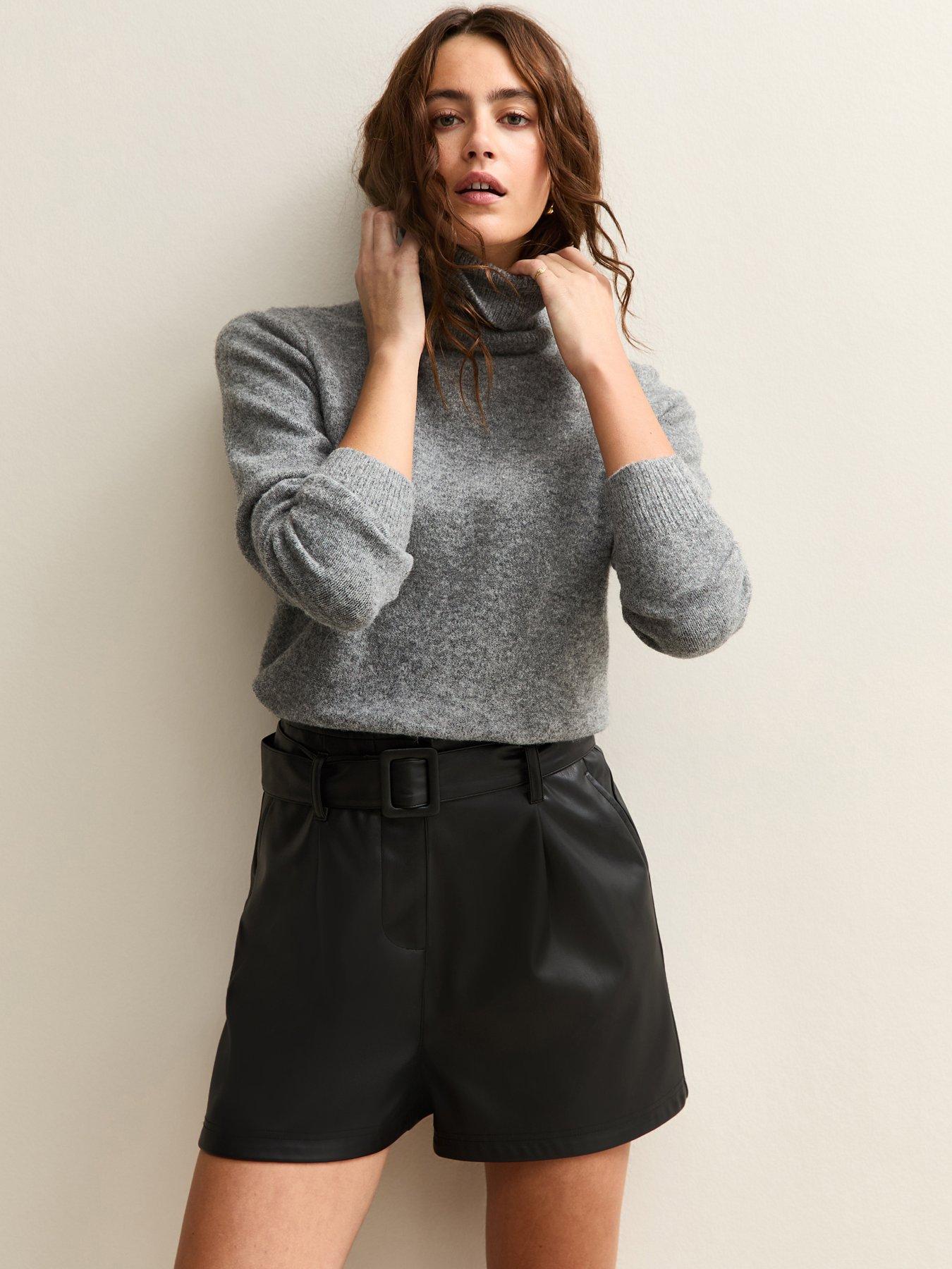 New Look Black Faux Leather Belted Shorts