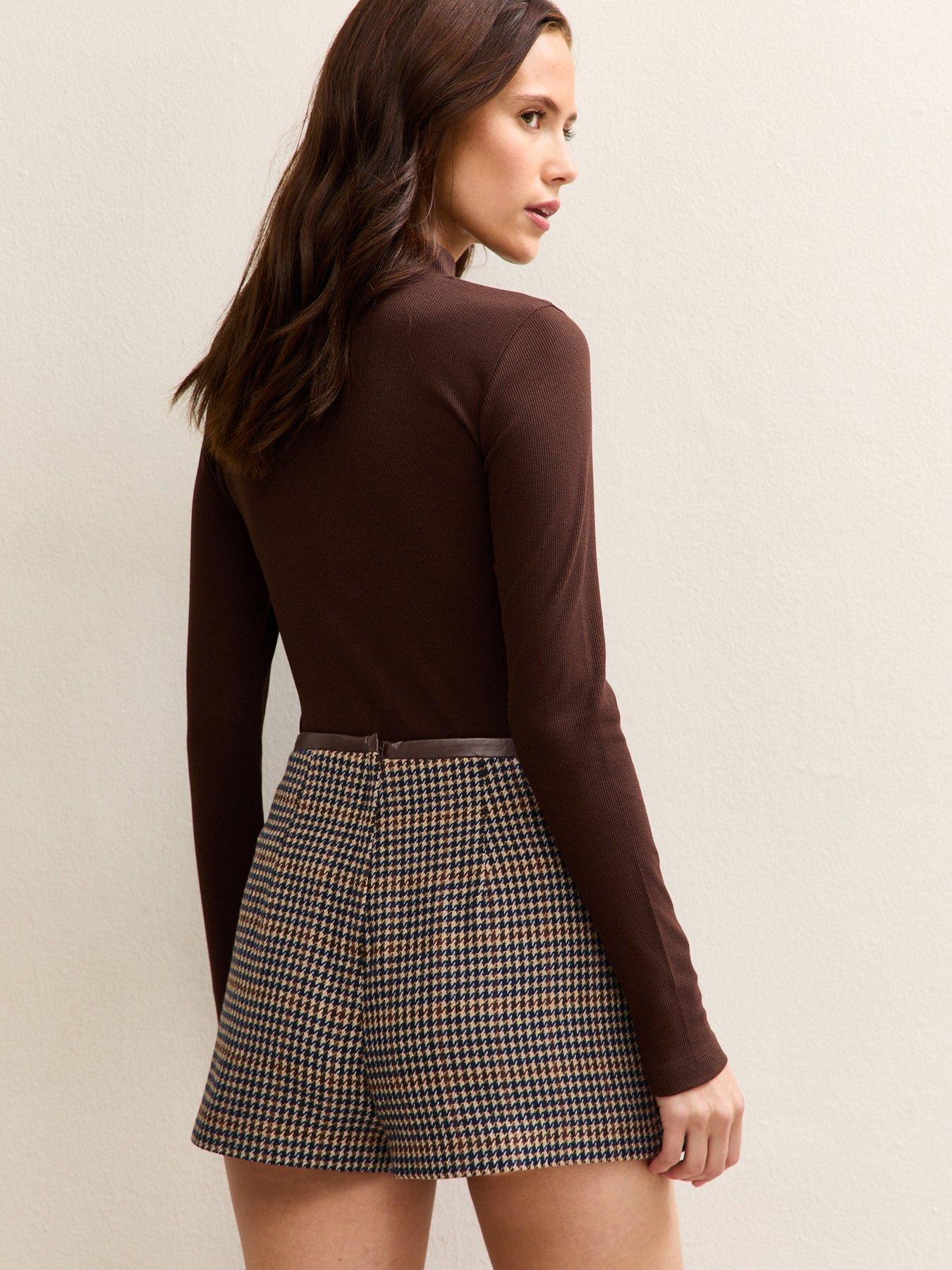 new-look-mini-check-trim-wrap-skort-brownstillFront