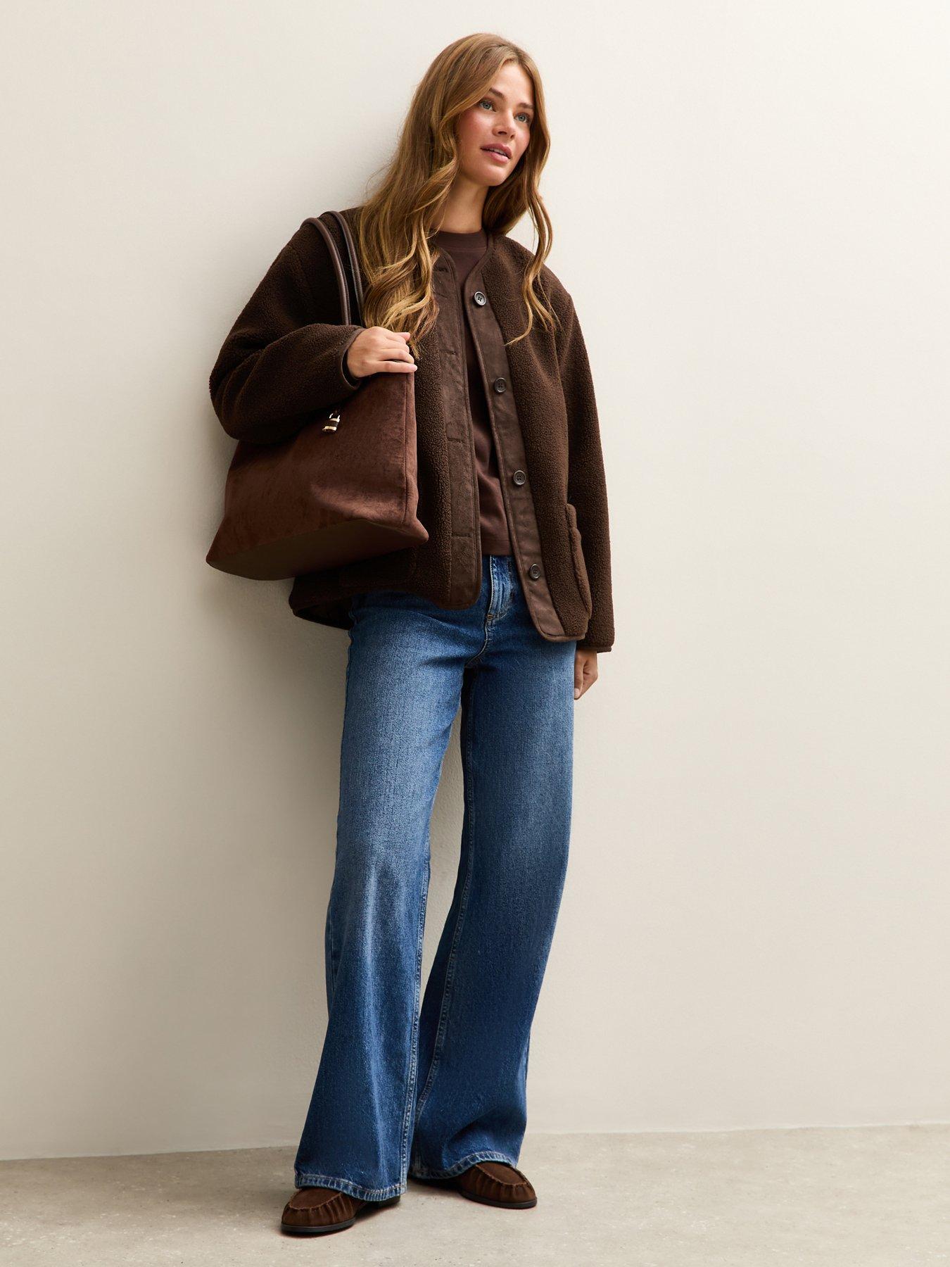 Image 4 of 6 of New Look Borg Button Through Jacket - Dark Brown
