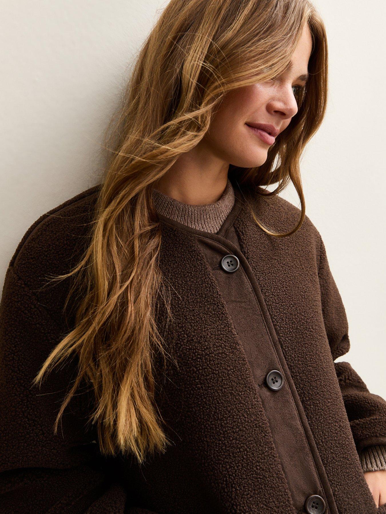 Image 5 of 6 of New Look Borg Button Through Jacket - Dark Brown