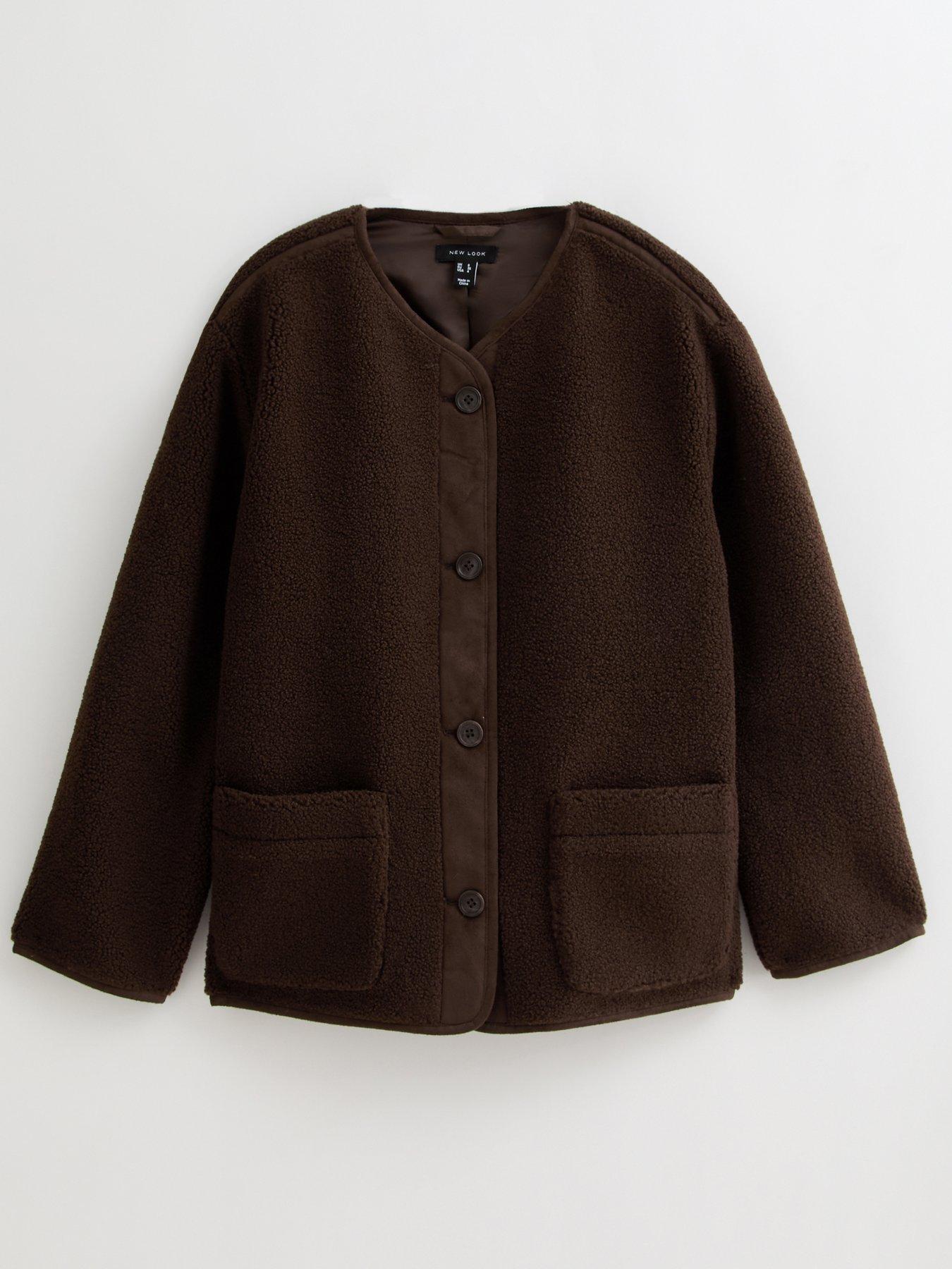 Image 6 of 6 of New Look Borg Button Through Jacket - Dark Brown