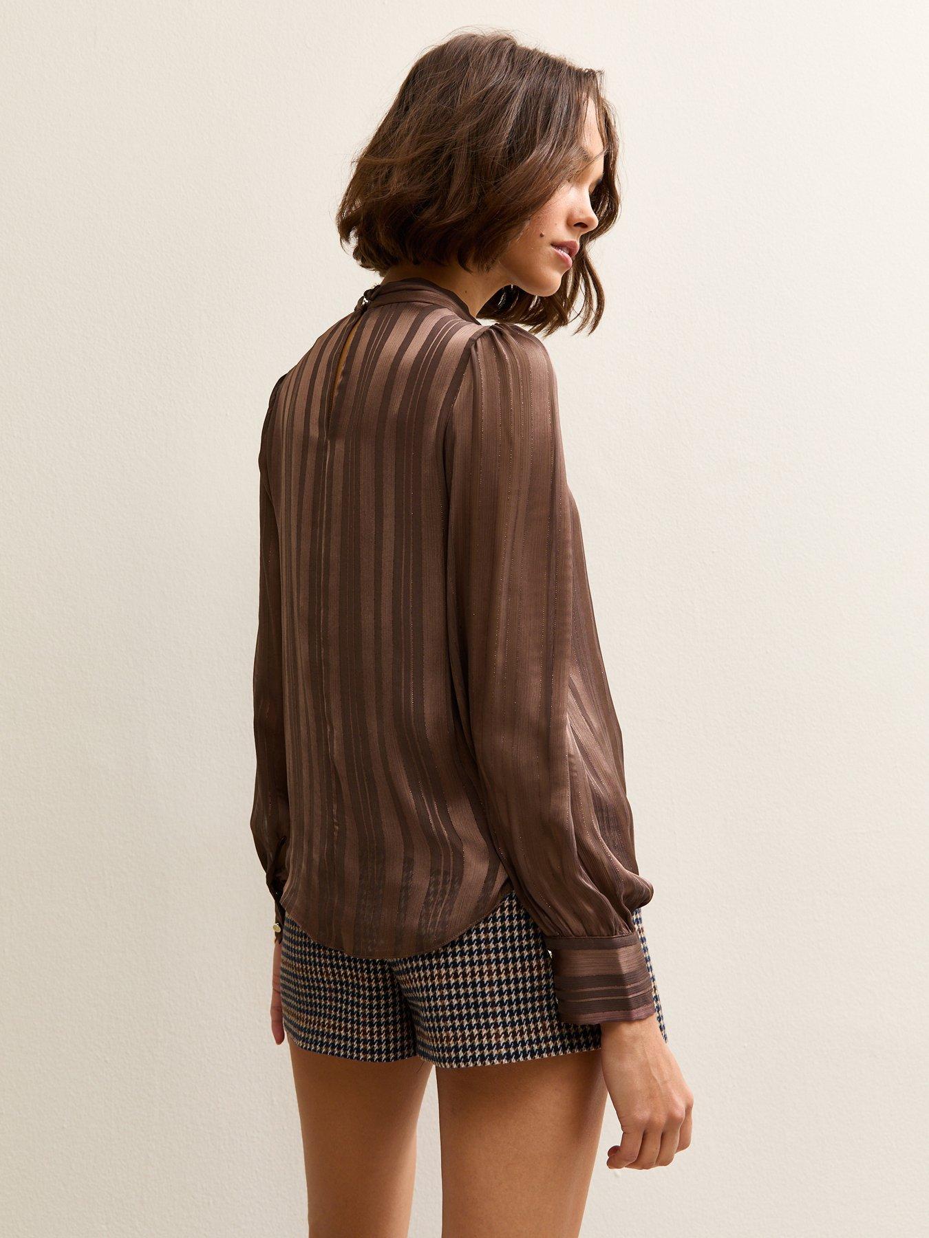 new-look-metallic-stripe-high-neck-blouse-dark-brownstillFront
