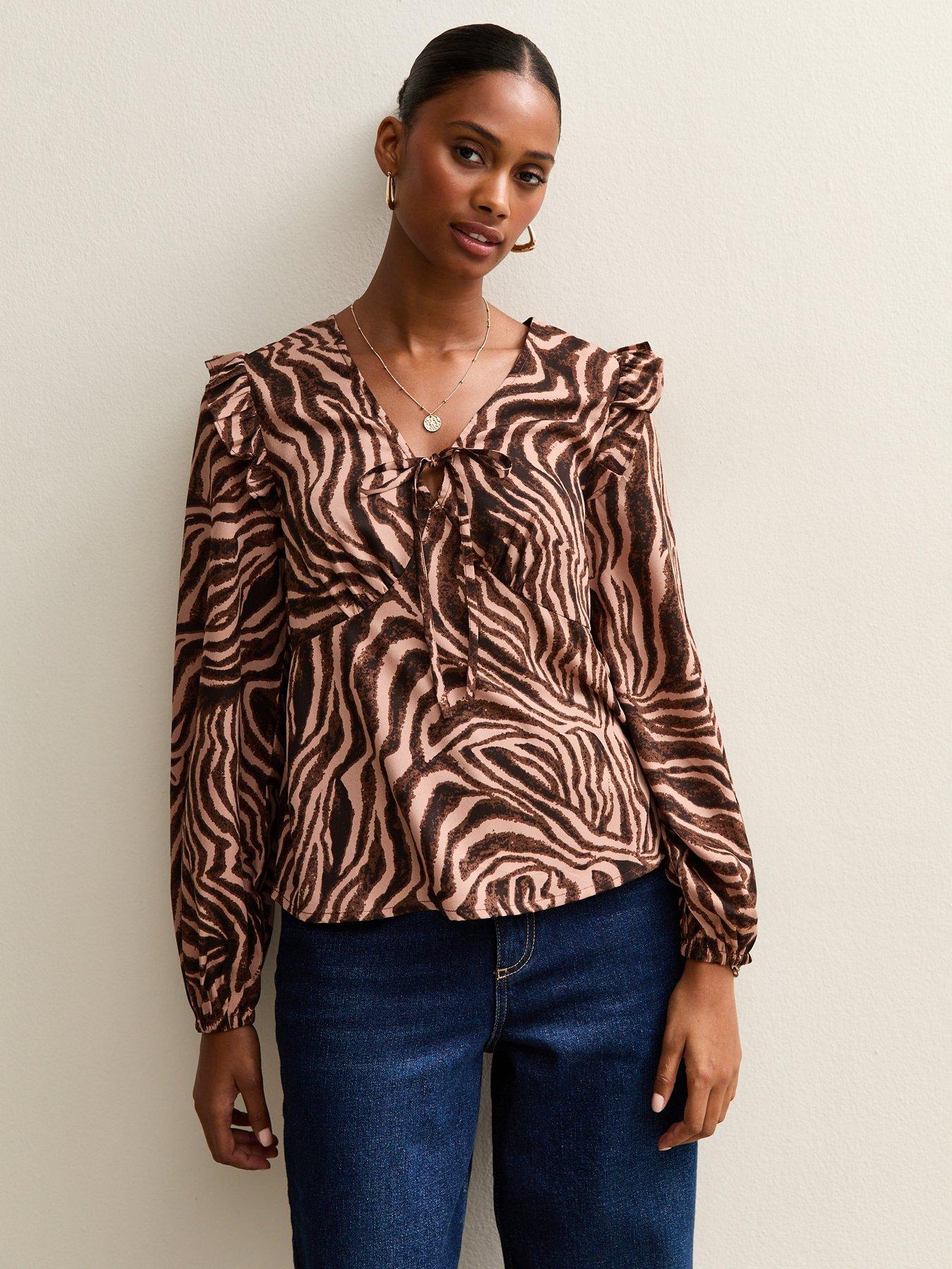 new-look-zoe-zebra-ruffle-tea-blouse-brownoutfit