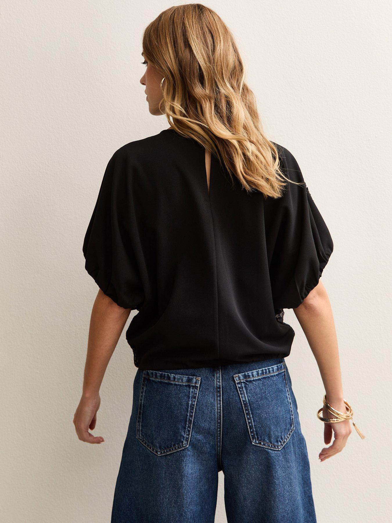 new-look-black-bubble-hem-sequin-topstillFront