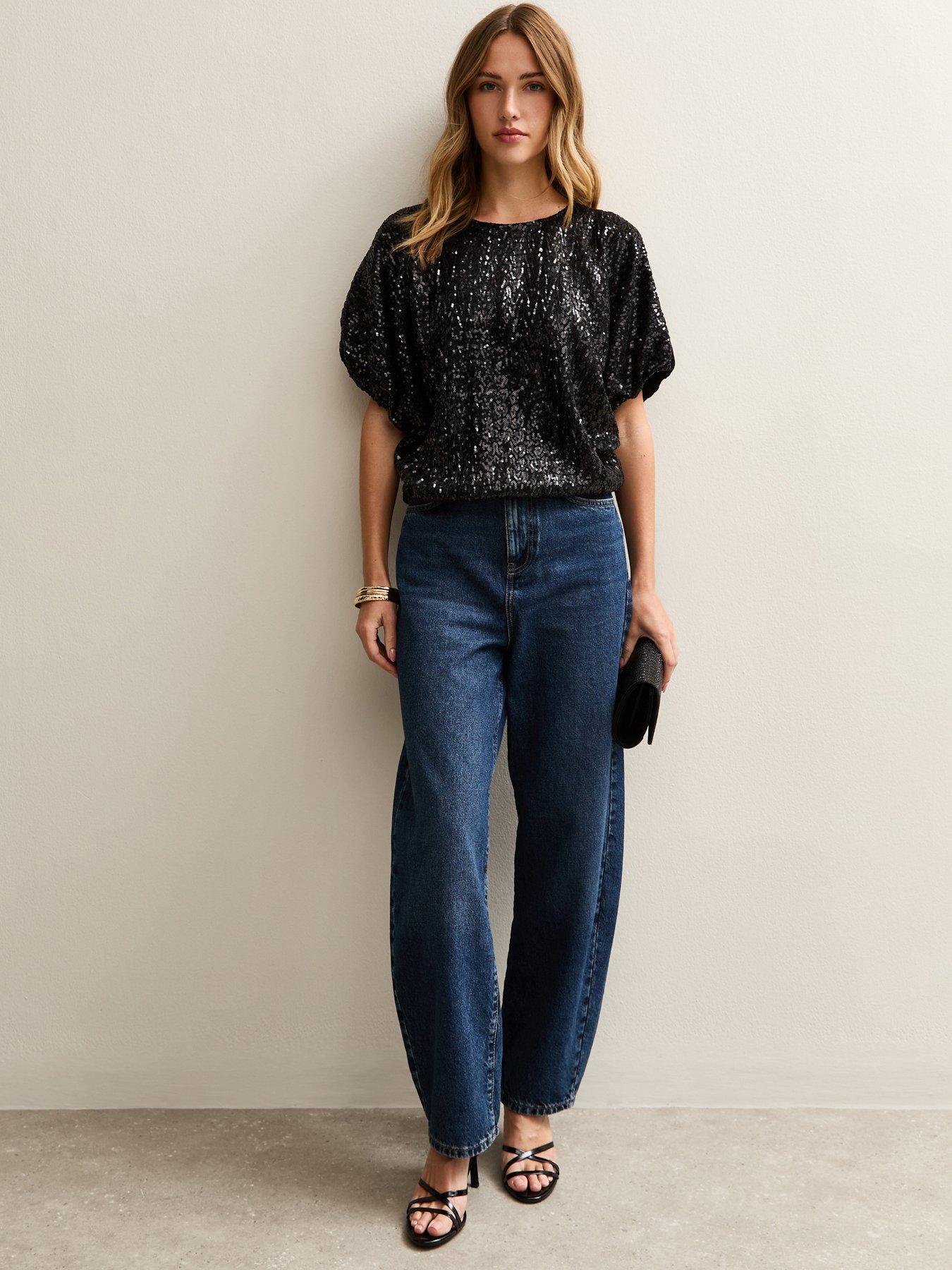 new-look-black-bubble-hem-sequin-topback