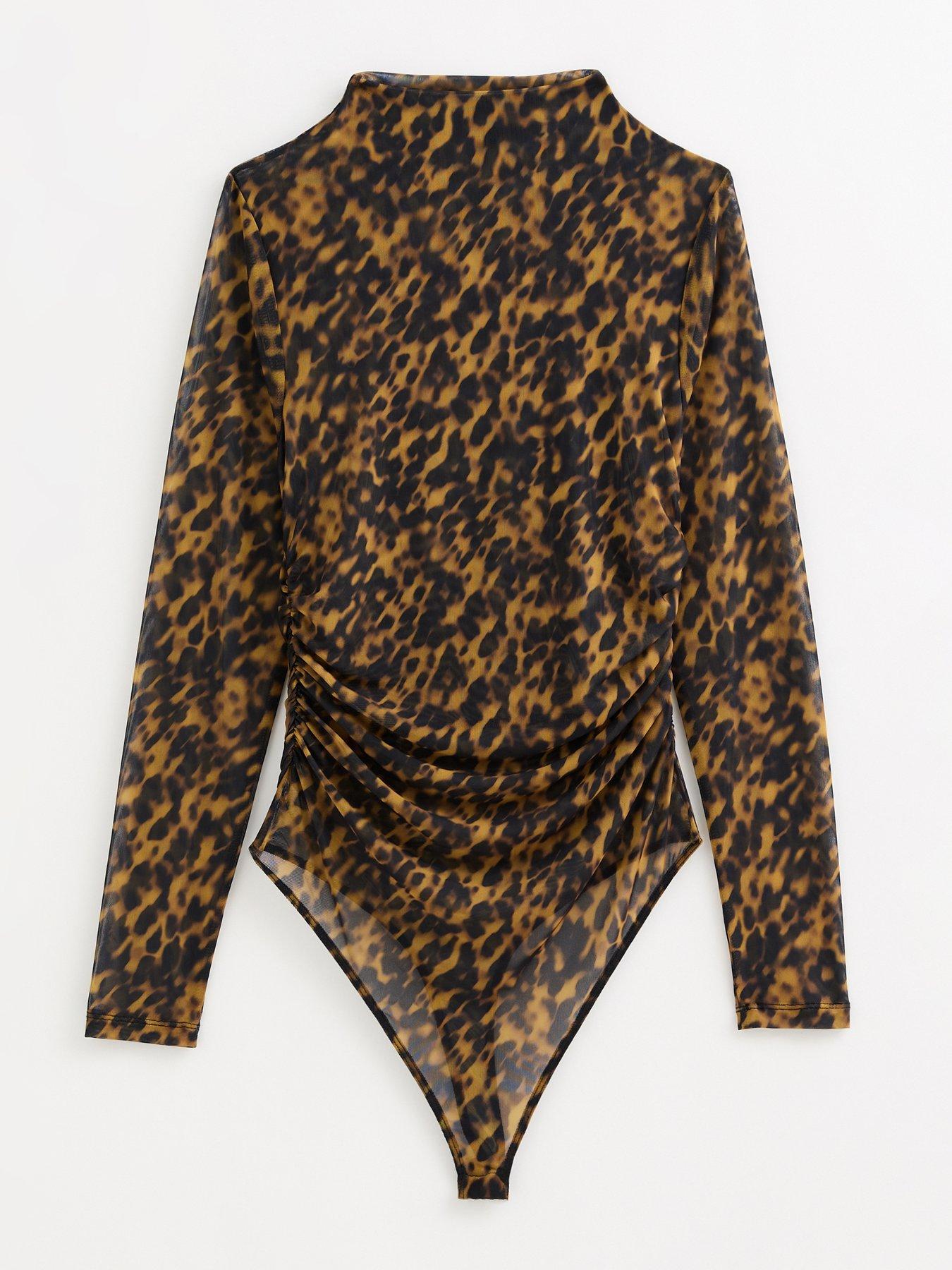 Image 5 of 6 of New Look Brown Tortoiseshell Mesh Long Sleeve Bodysuit