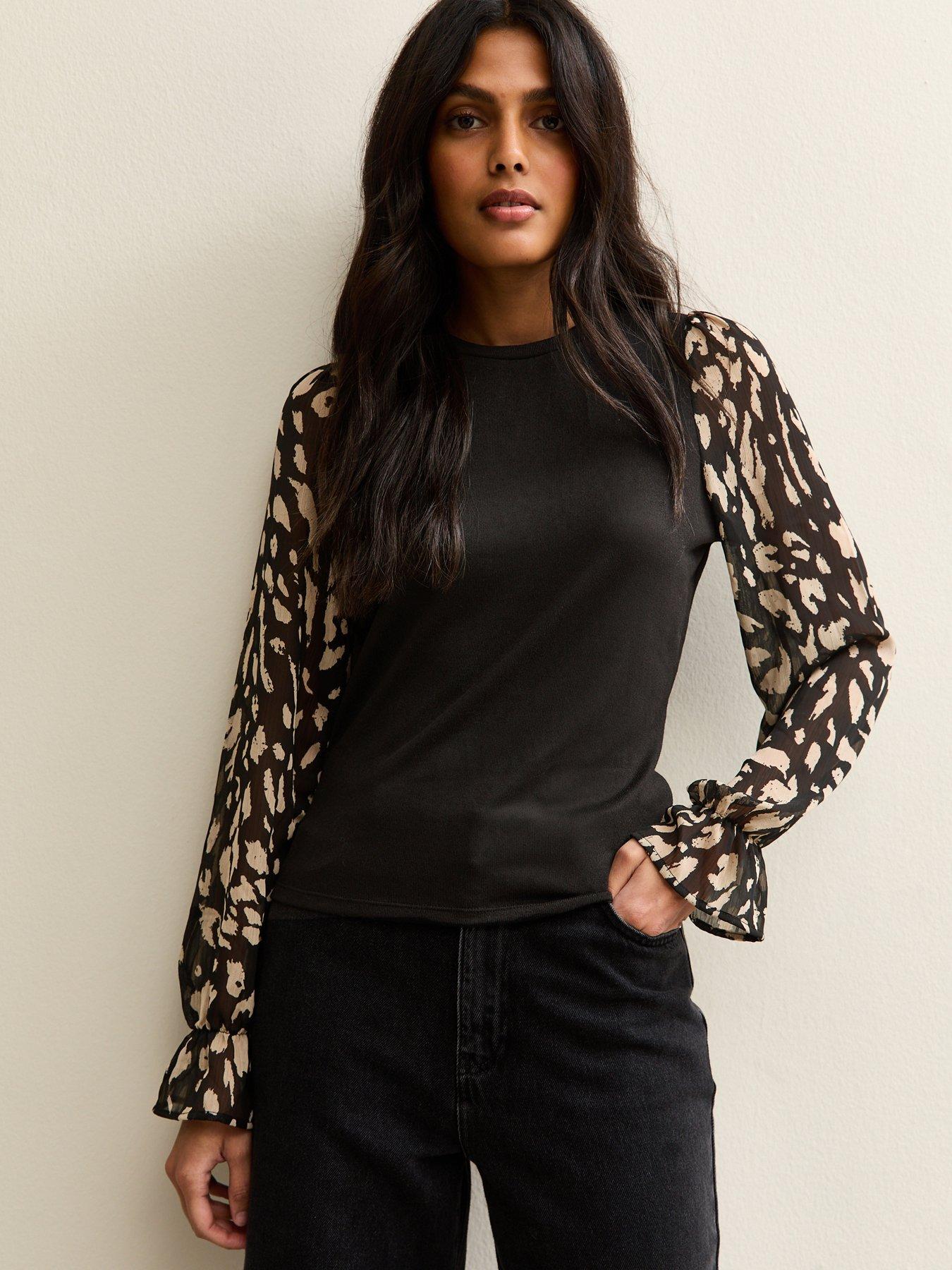 new-look-soft-touch-contrast-sleeve-top-black