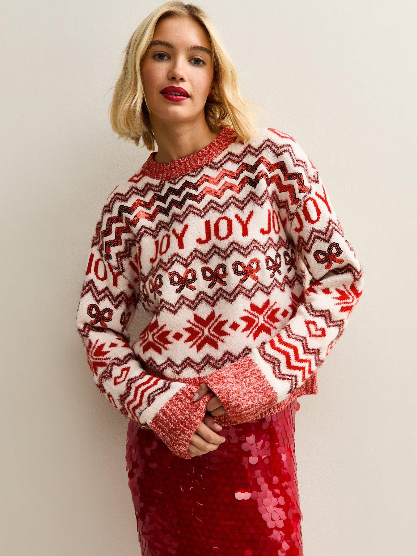 New Look Red Joy Zig Zag Crew Neck Christmas Jumper