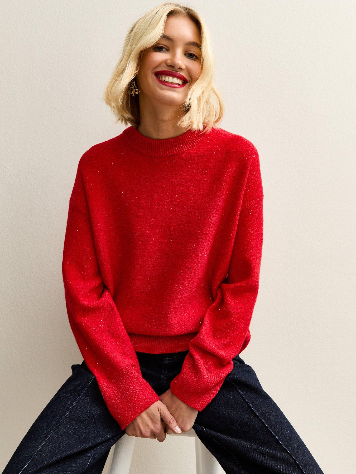 new-look-dark-red-sequin-yarn-crew-neck-jumper